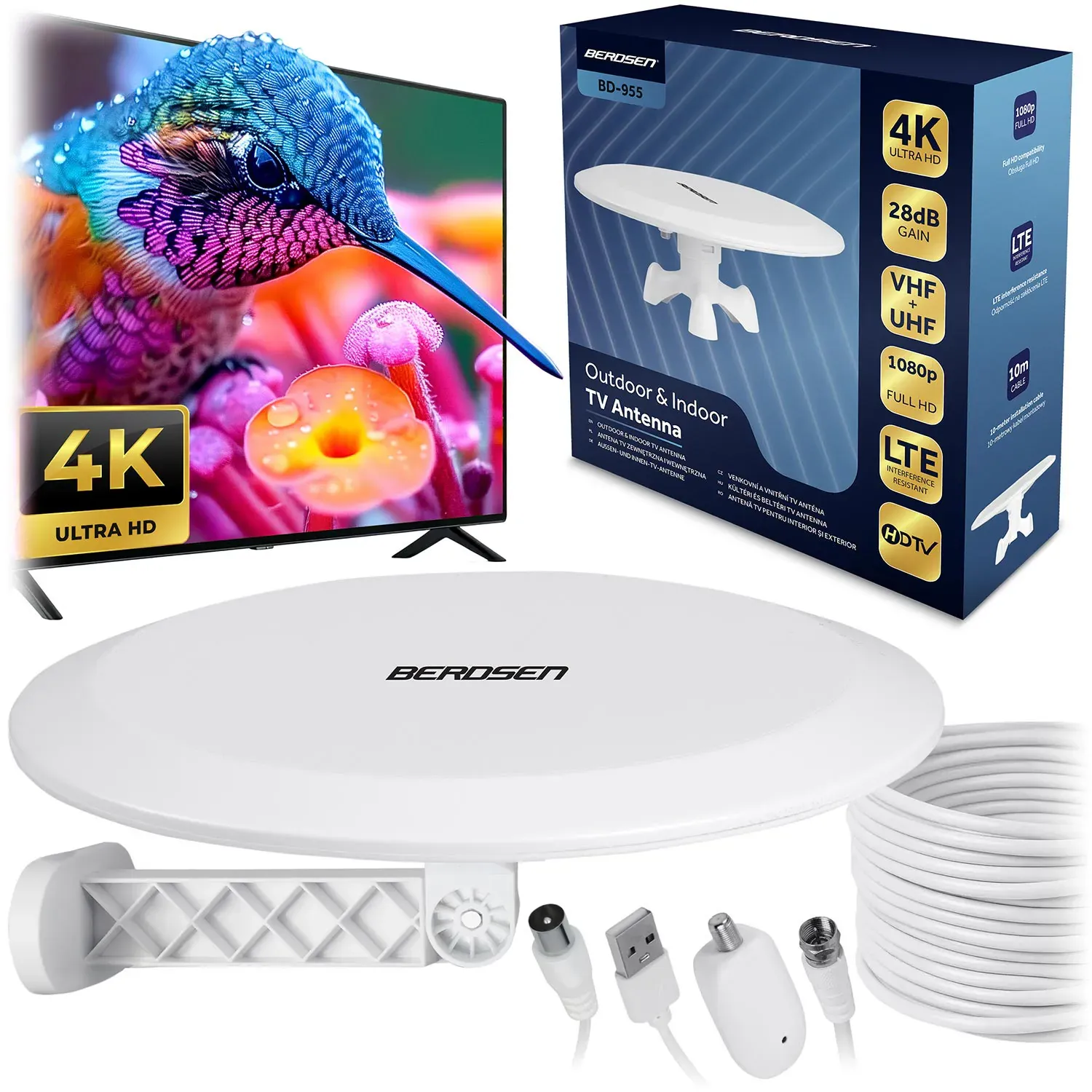 Berdsen BD-955 unutarnja/vanjska TV ultra HD 4K antena bijela - Pribislavec