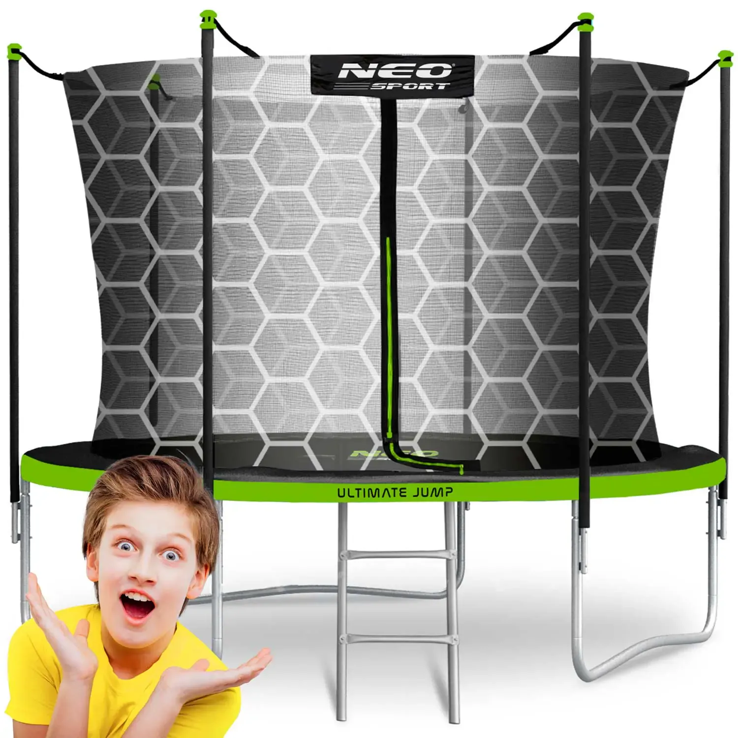 Neo-Sport vrtni trampolin 252 cm (8 ft) s unutarnjom mrežom i ljestvama, zeleni - Pribislavec