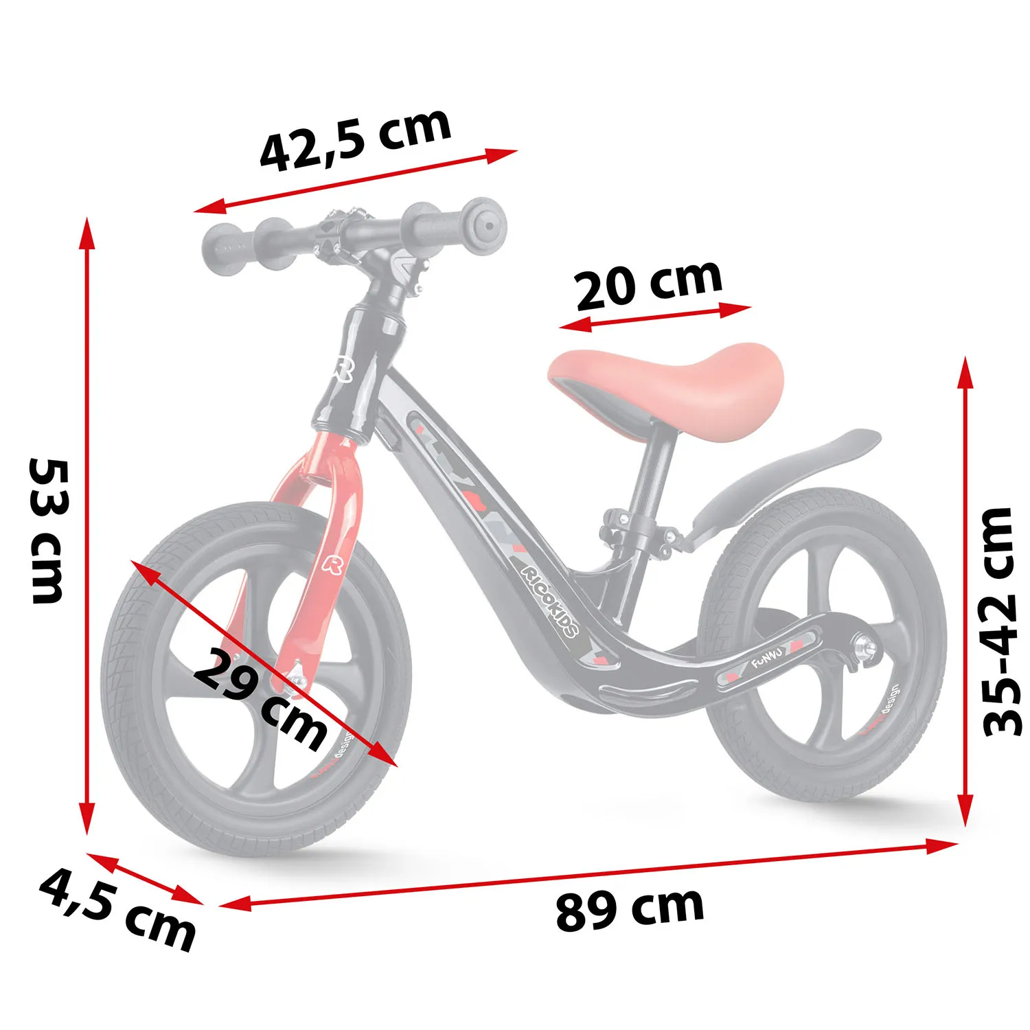 ricokids funnu bicikl bez pedala, crno narančasti - slika 5