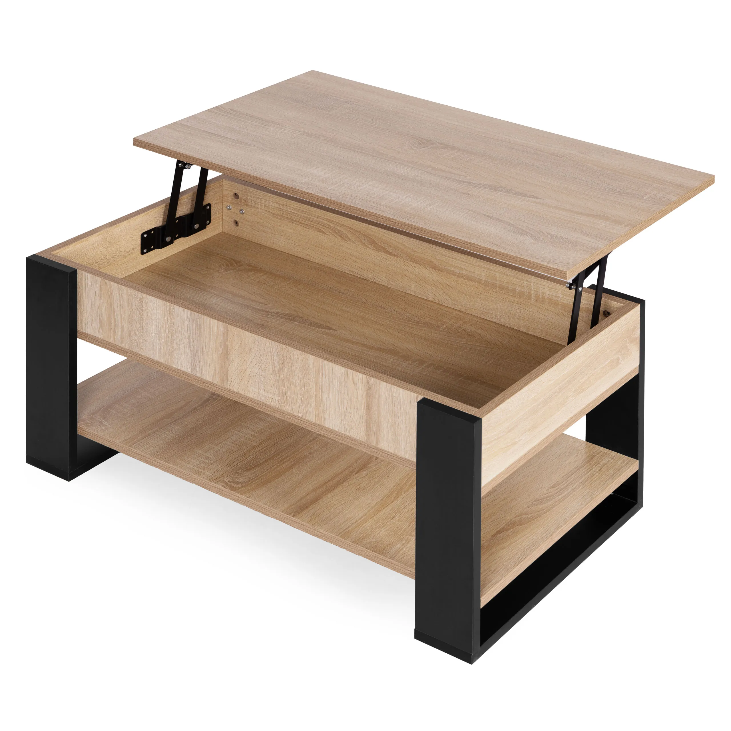 modernhome stolić za kavu s podiznom i proširivom pločom 90 cm, spremnik za pohranu, polica, sonoma hrast - slika 8