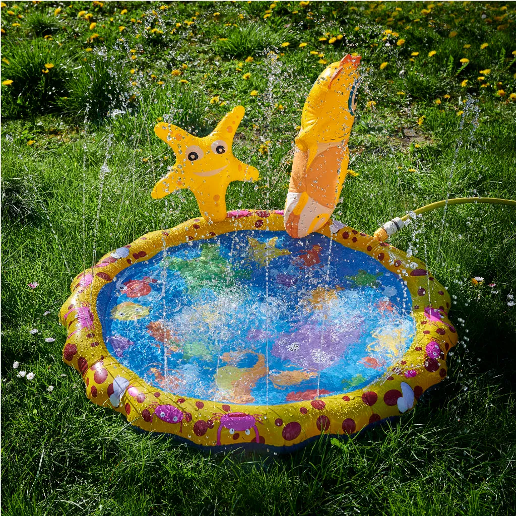 dječja vodena fontana žuta s morskim konjicem i zvijezdom 98×68cm - slika 7