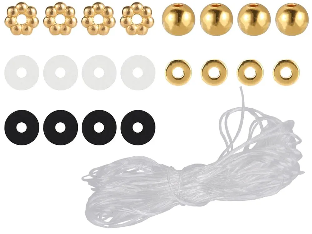 diy set perli za narukvice prijateljstva od polimernih glina, bijele, crne i zlatne - slika 5