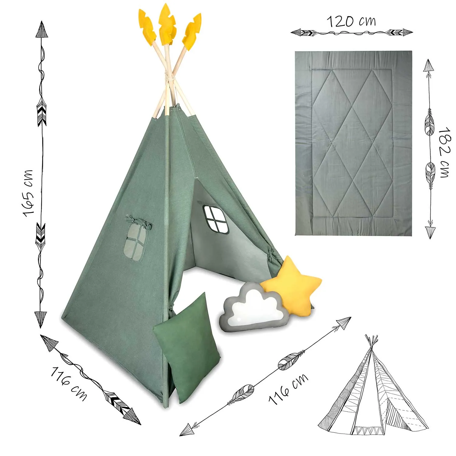 nukido dječji šator wigwam zeleni - slika 11