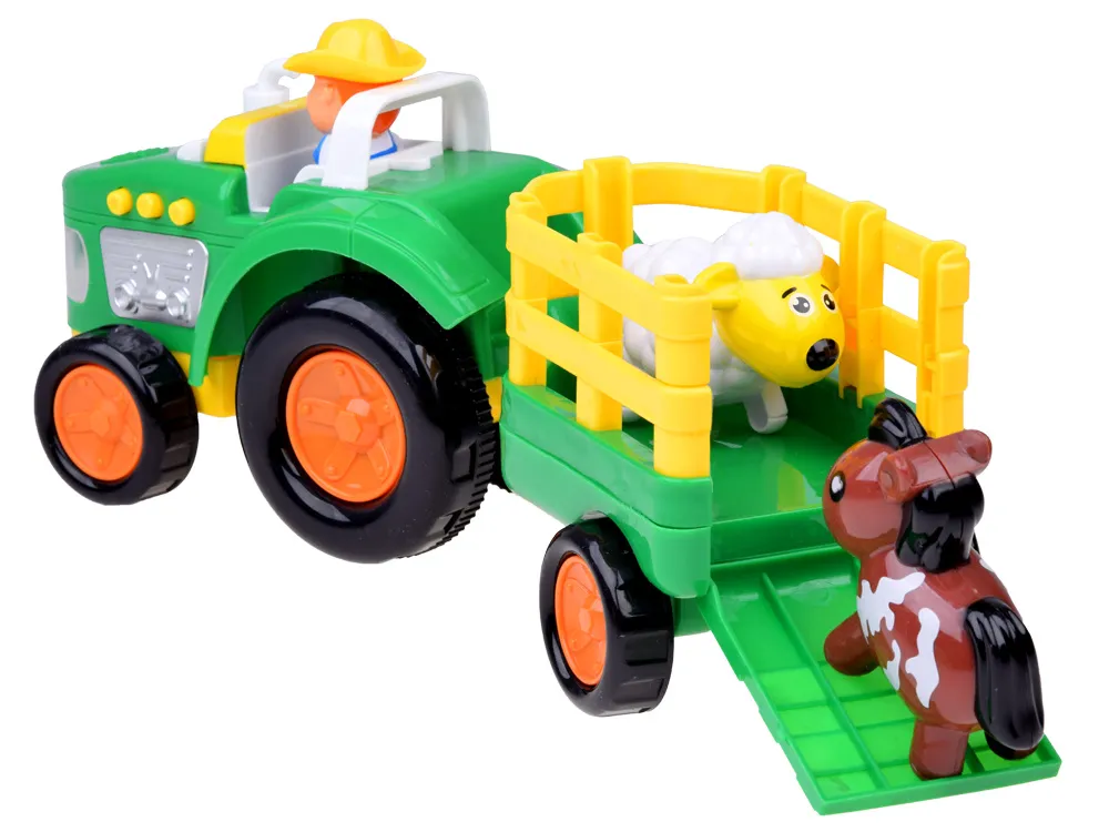 traktor s prikolicom, farmer i set životinja - slika 6