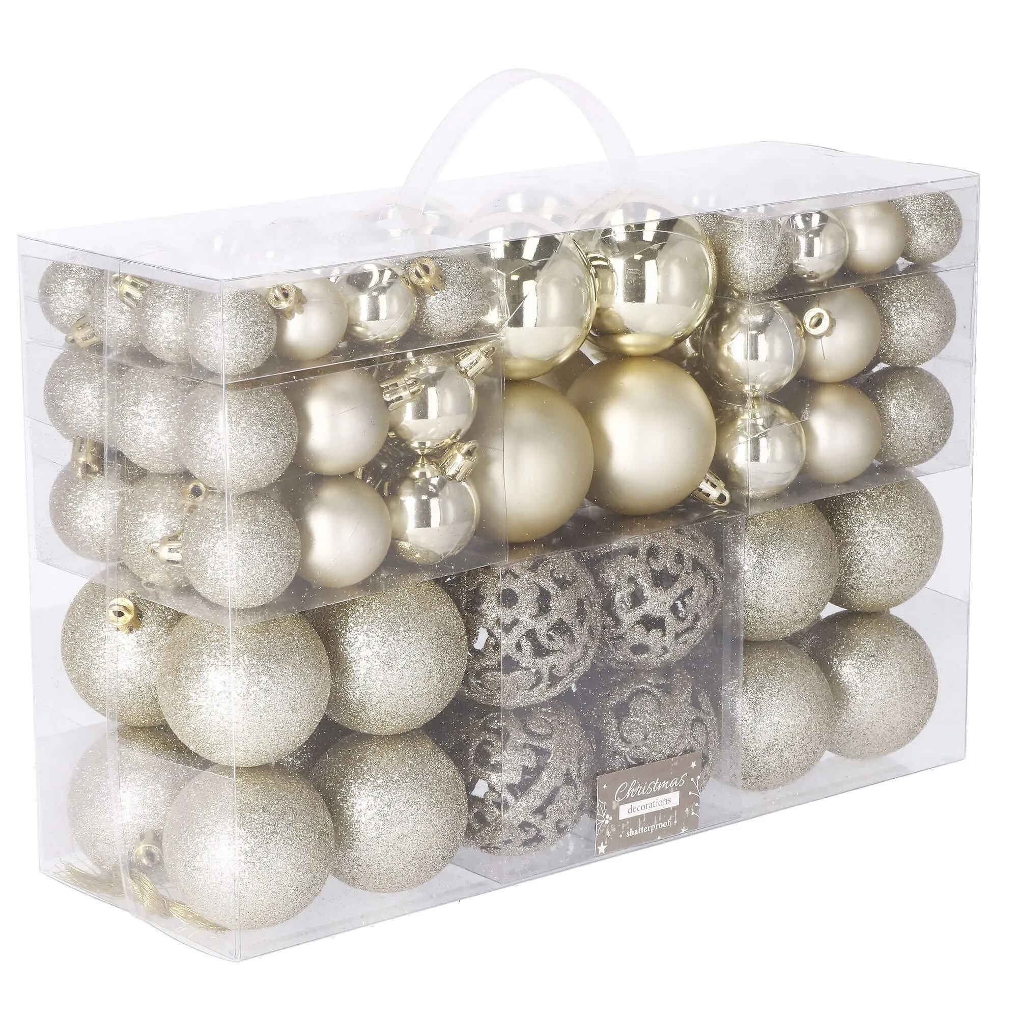 božićne kuglice 3 / 4 / 6 cm – set 100 komada zlatna boja - slika 3
