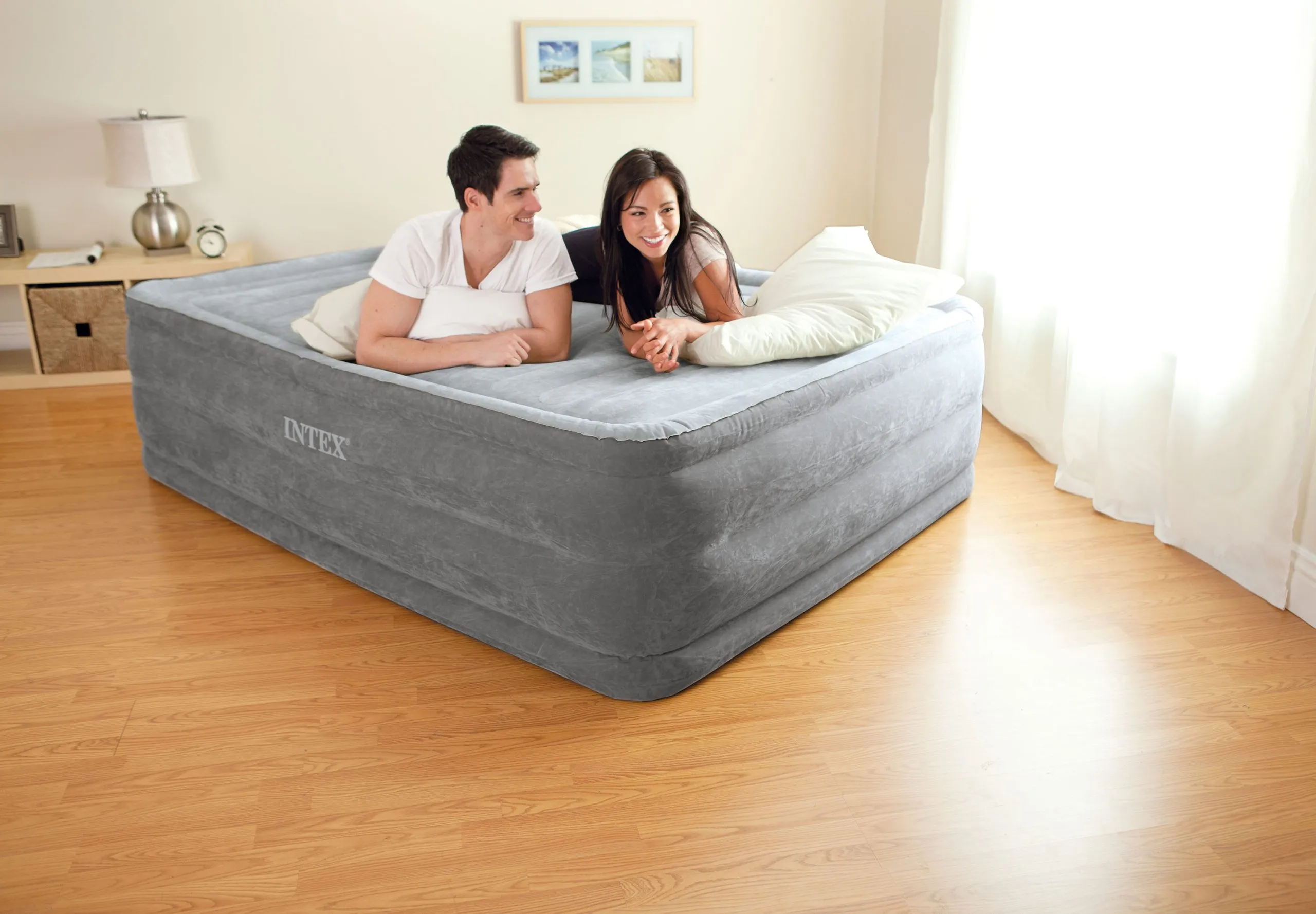 intex veliki madrac na napuhavanje s električnom pumpom 203 x 152cm sivi - slika 3