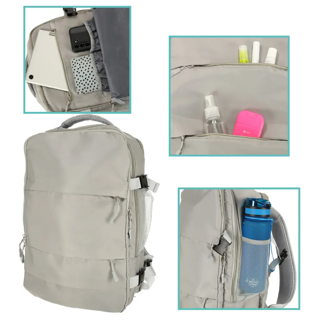 putni ruksak za avion vodootporan s usb kablom sivi - slika 7