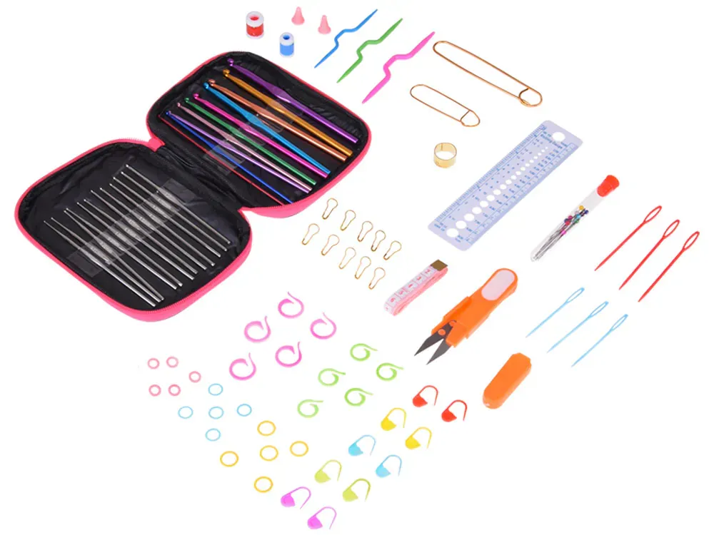 set za heklanje, 100 komada heklalica 0,6-6,5 mm s dodatkom u torbici - slika 3