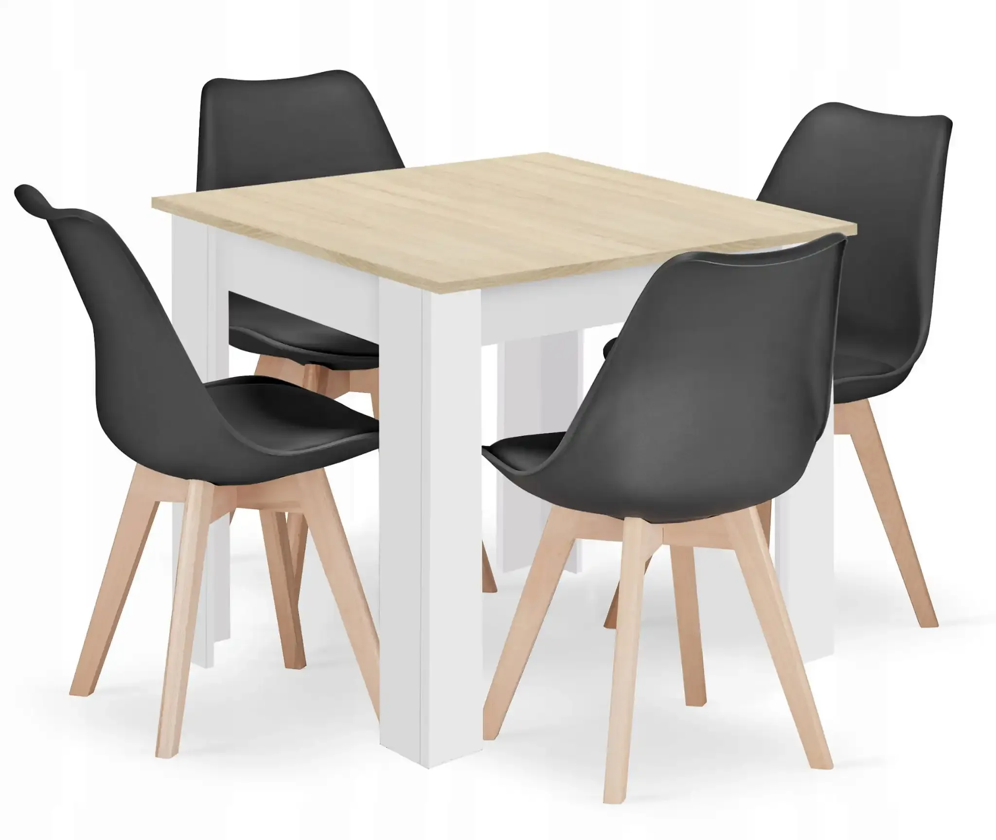 set kvadratni stol 80x80 sonoma hrast + 4 mark crne stolice - slika 2