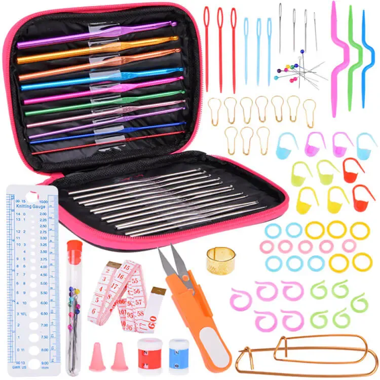 Set za heklanje, 100 komada heklalica 0,6-6,5 mm s dodatkom u torbici - Pribislavec