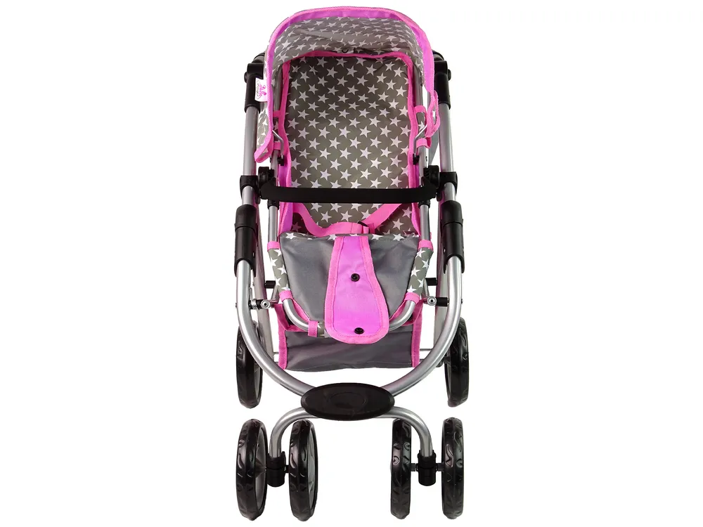 dječja kolica za lutke 2-u-1 torba za nosiljku pink stars - slika 6
