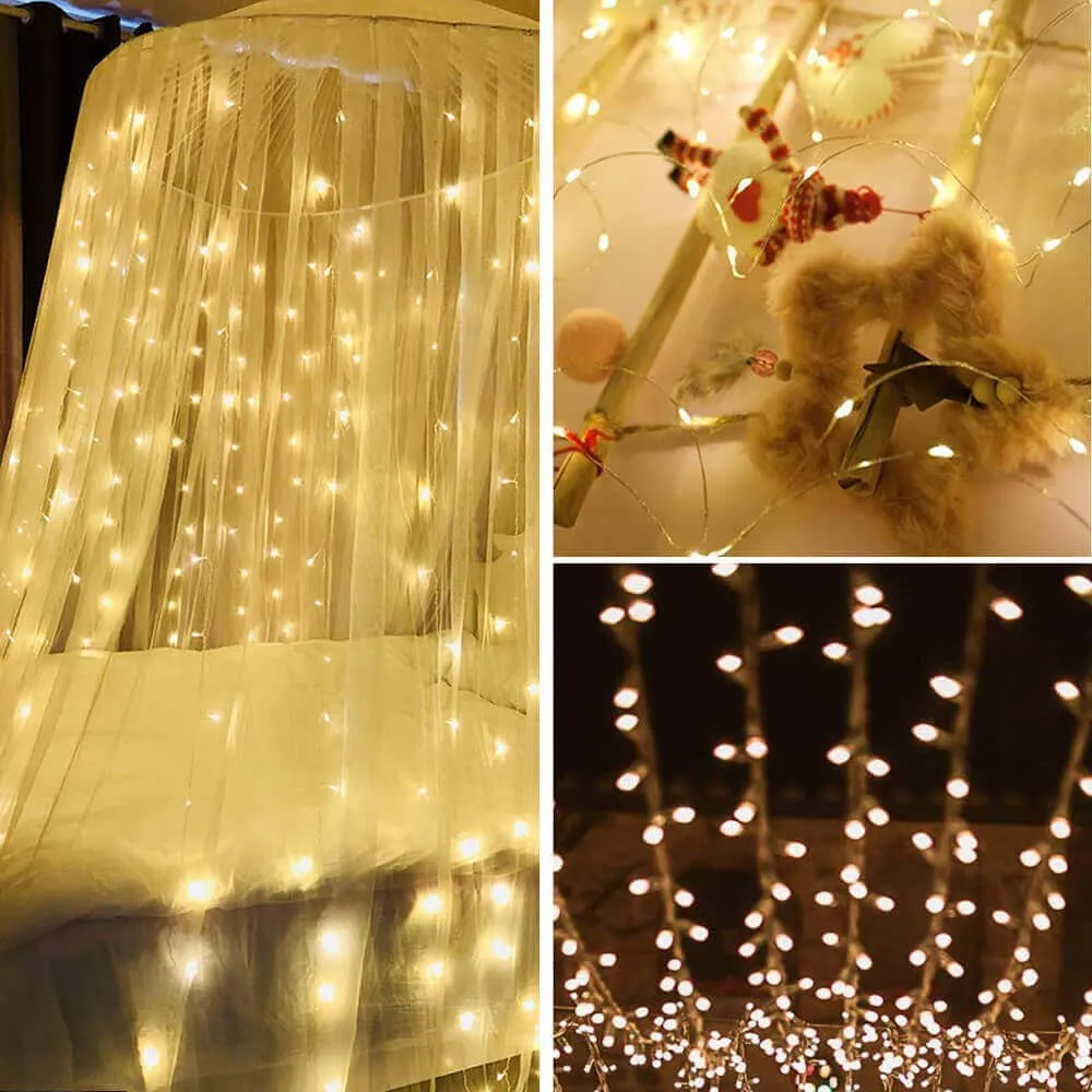 led žičane lampice- zavjesa – 200 lampica, toplo bijela - slika 5