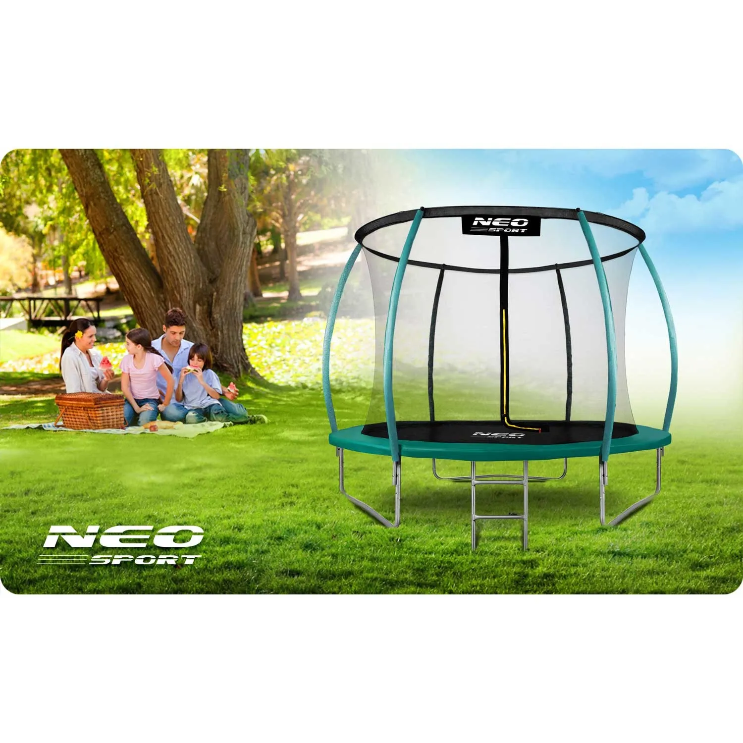 neo-sport profilirani vrtni trampolin 252 cm (8 ft) s unutarnjom mrežom, tirkizni - slika 6