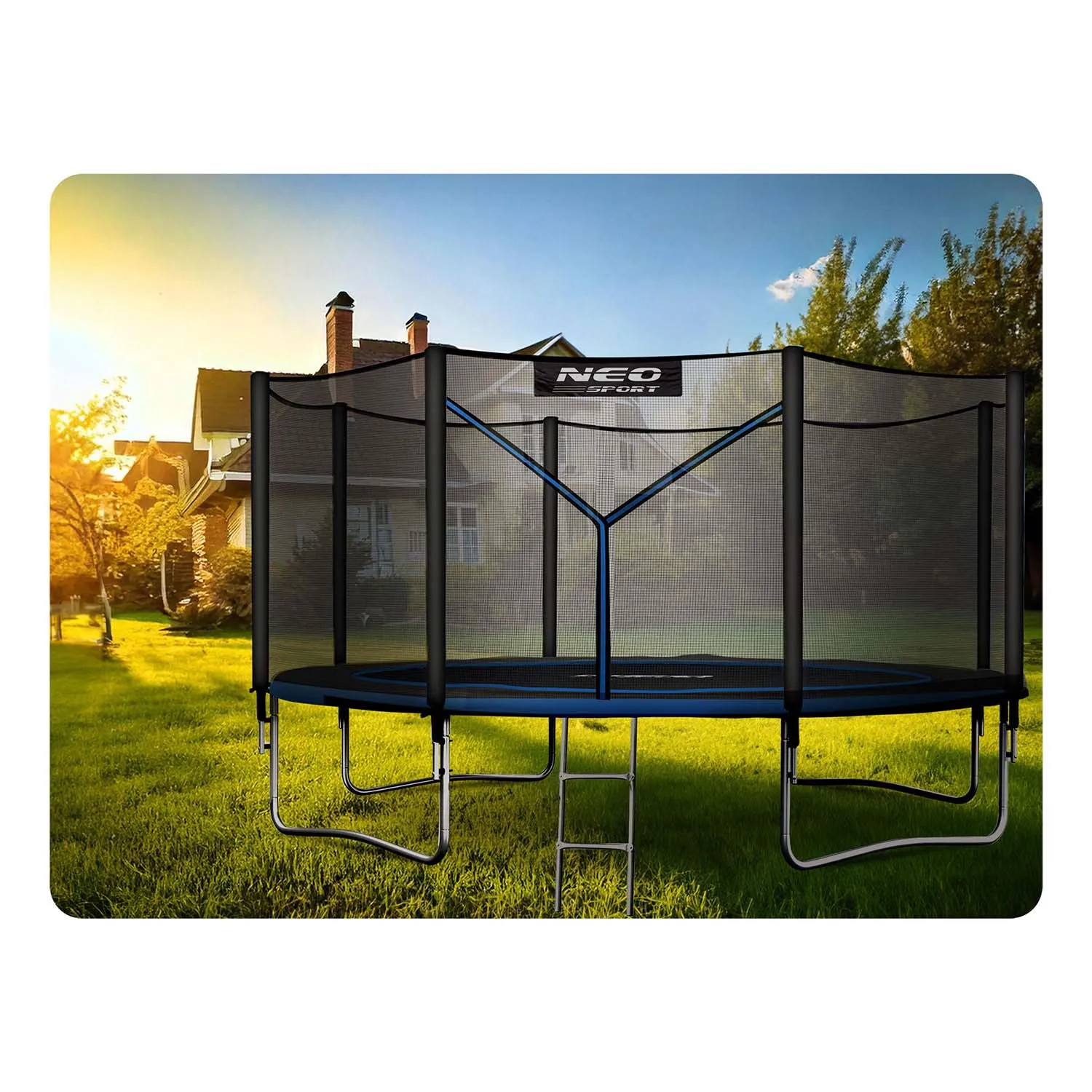 neo-sport vrtni trampolin 404 cm (13 ft) s vanjskom mrežom i ljestvama, plavi - slika 5