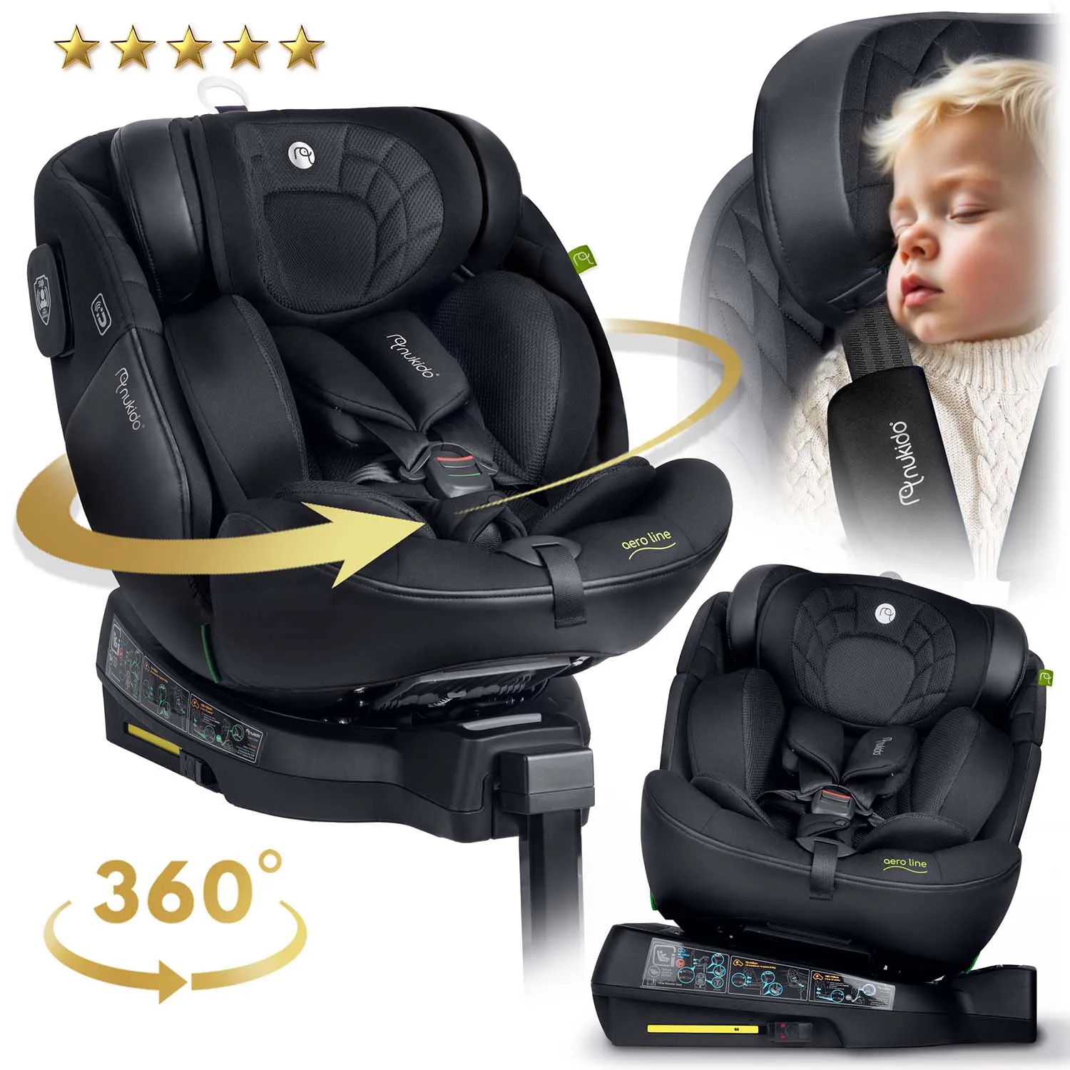 nukido aero line crna autosjedalica 0-36 kg isofix - slika 7