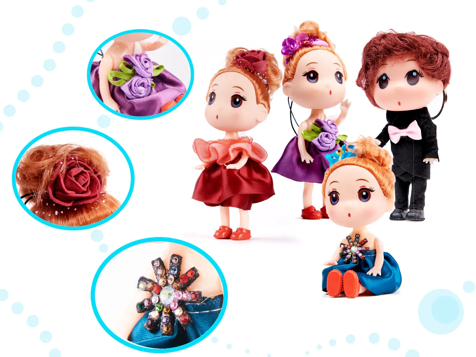 lutka za kućicu 3 djevojčice 1 dječak, set od 4 komada 12 cm - slika 3
