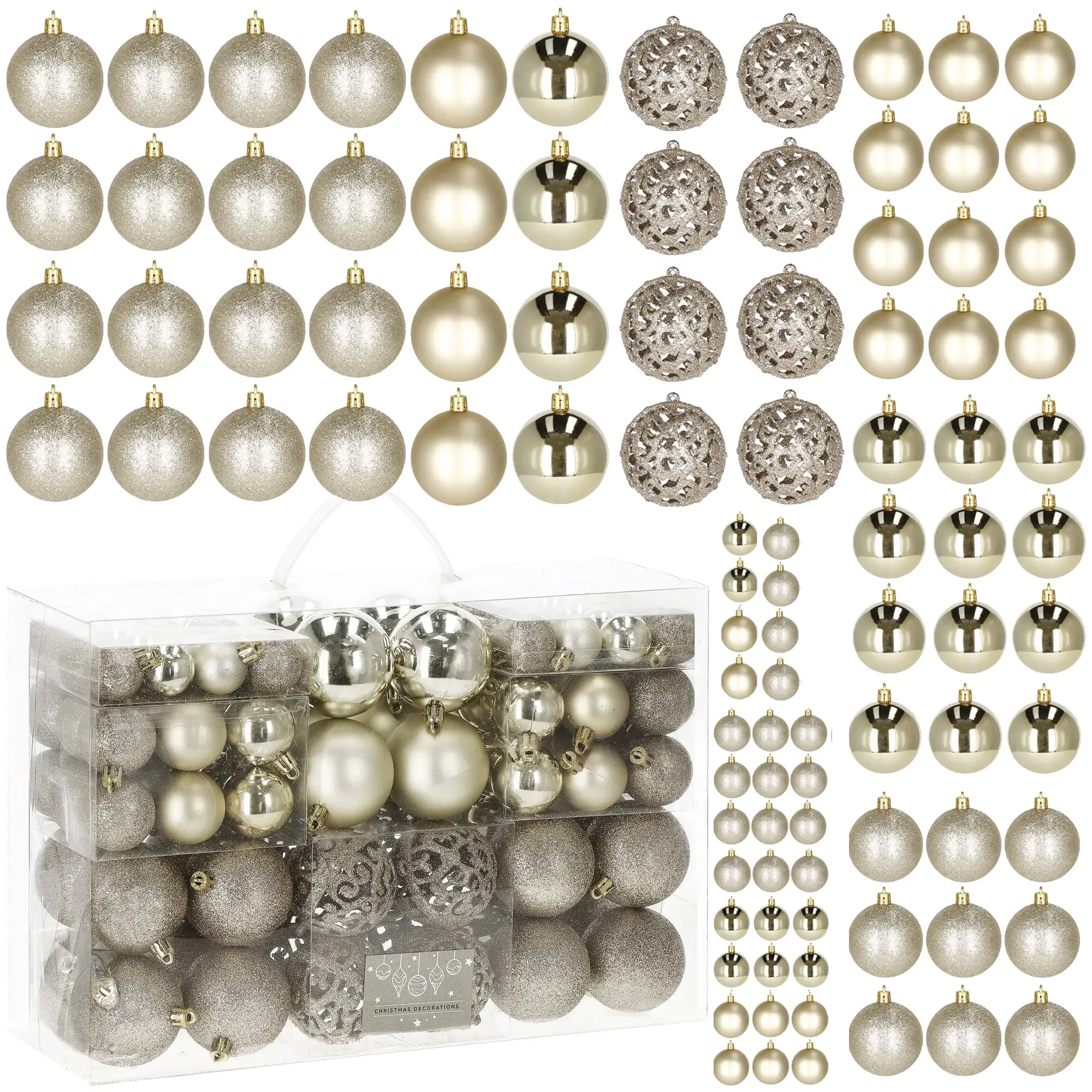 božićne kuglice 3 / 4 / 6 cm – set 100 komada zlatna boja - slika 2