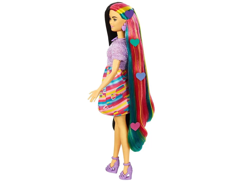 lutka barbie totally hair šareni dizajn sa srcima - slika 6