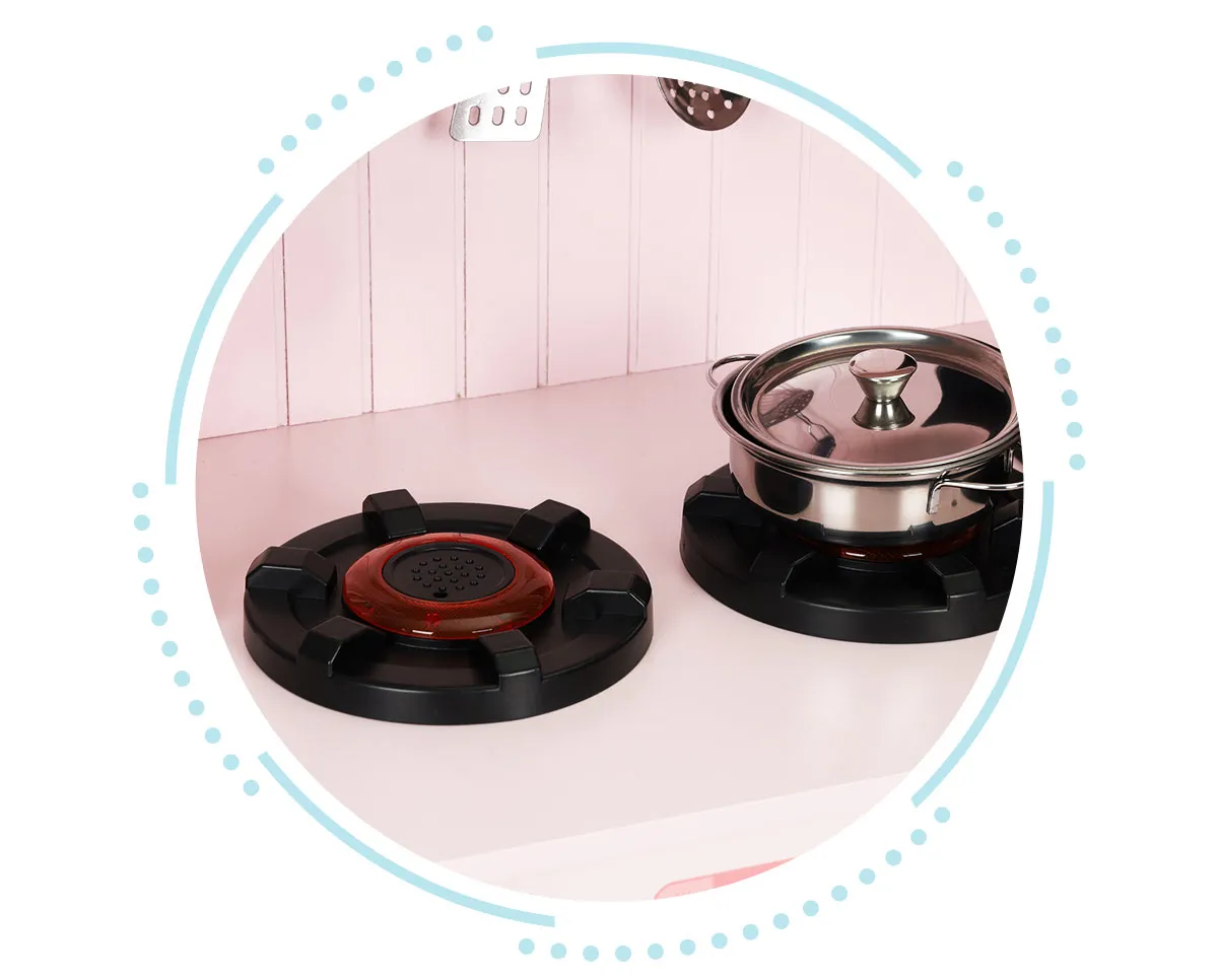 ecotoys drvena kuhinja za djecu, mikrovalna i dodaci - roza - slika 5