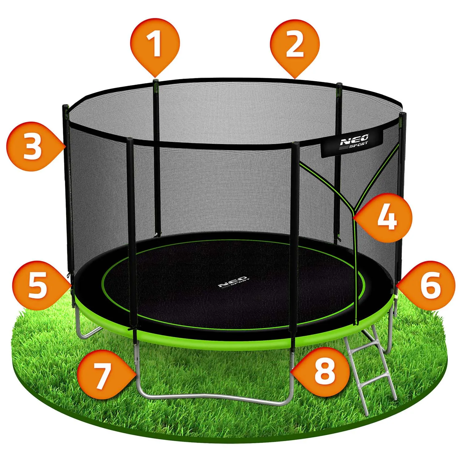 neo-sport vrtni trampolin 312 cm (10 ft) s vanjskom mrežom i ljestvama, zeleni - slika 9