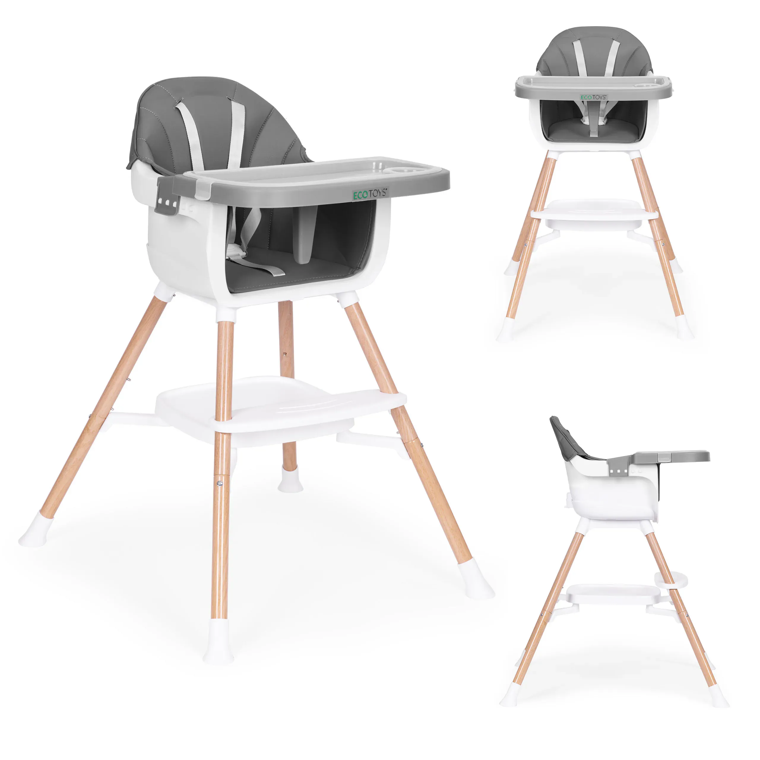 dječja stolica za hranjenje 2-u-1, siva, ecotoys - slika 2