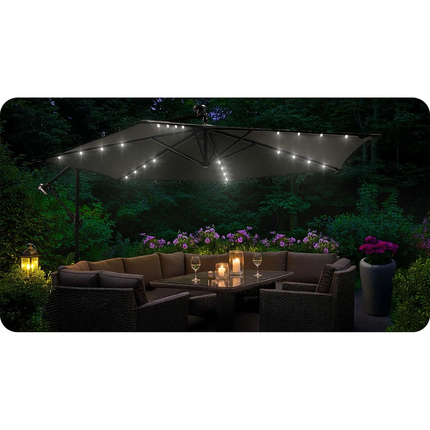 veliki vrtni suncobran s led svjetlima plonos 350 cm sivi - slika 7
