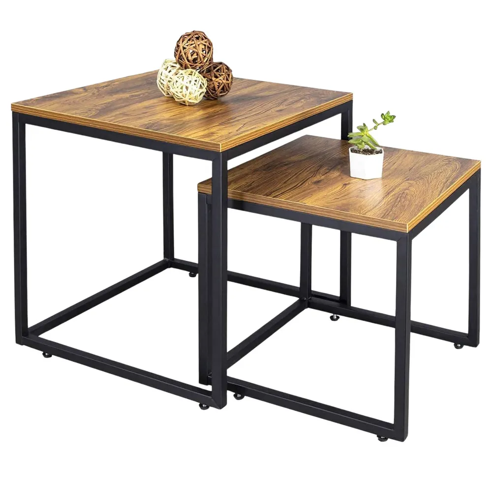 rustikalni set od 2 stolića za kavu – kvadratni, 45 × 50 cm i 40 × 45 cm - slika 3