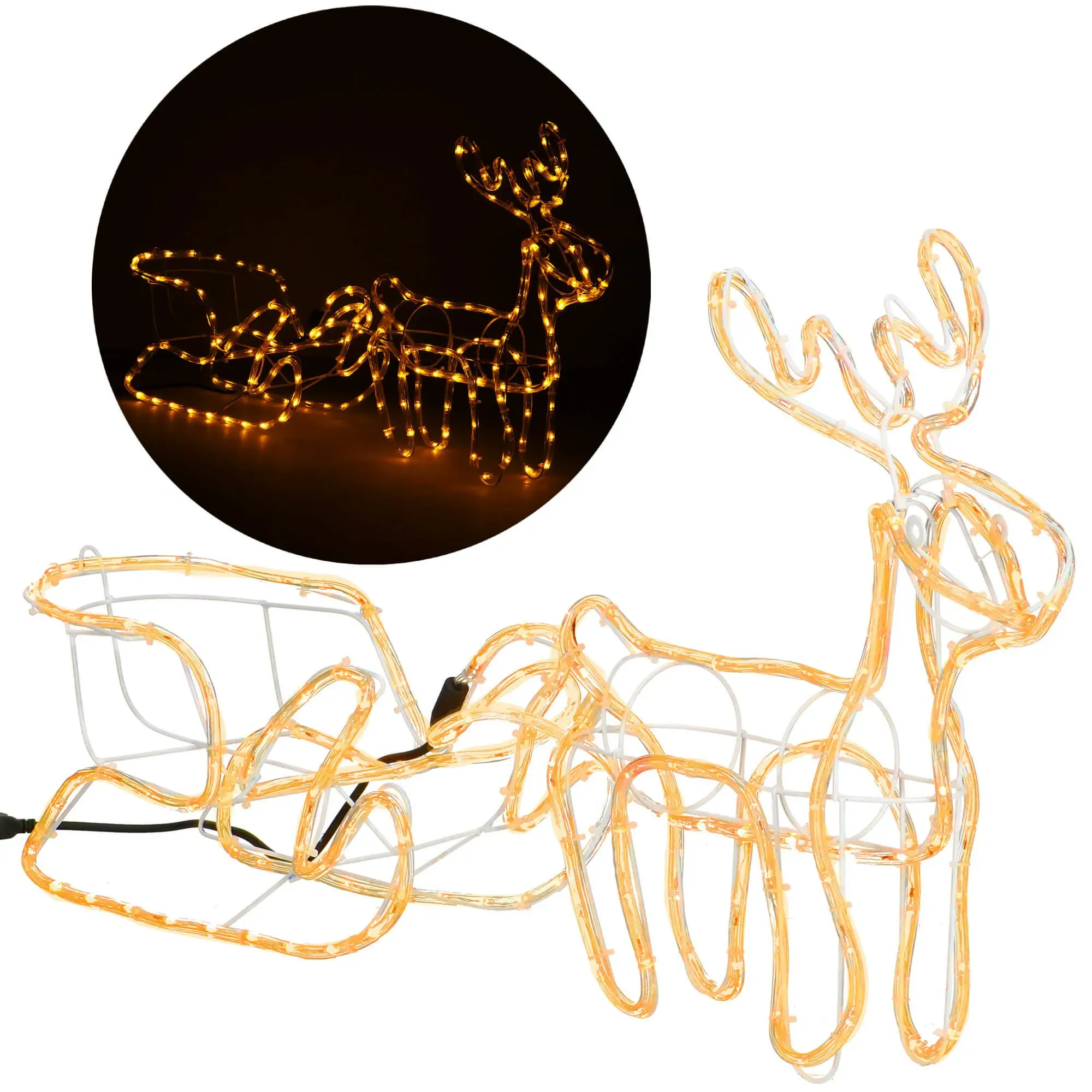 springos svjetlosni jelen s saonicama , 192 led, toplo bijela - slika 2