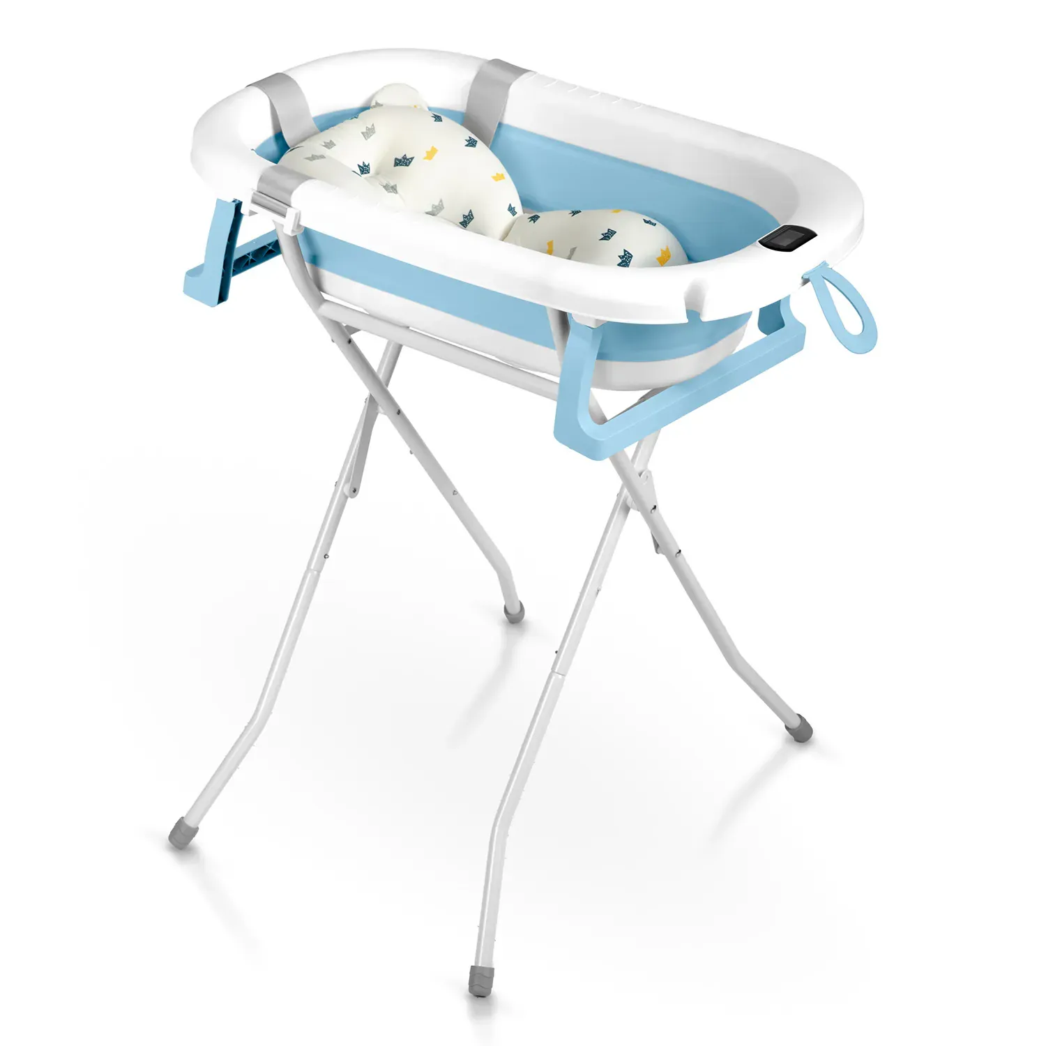 ricokids rk-287 sklopiva kada za bebe – s termometrom, stalkom i uloškom, bijelo-plava - slika 3