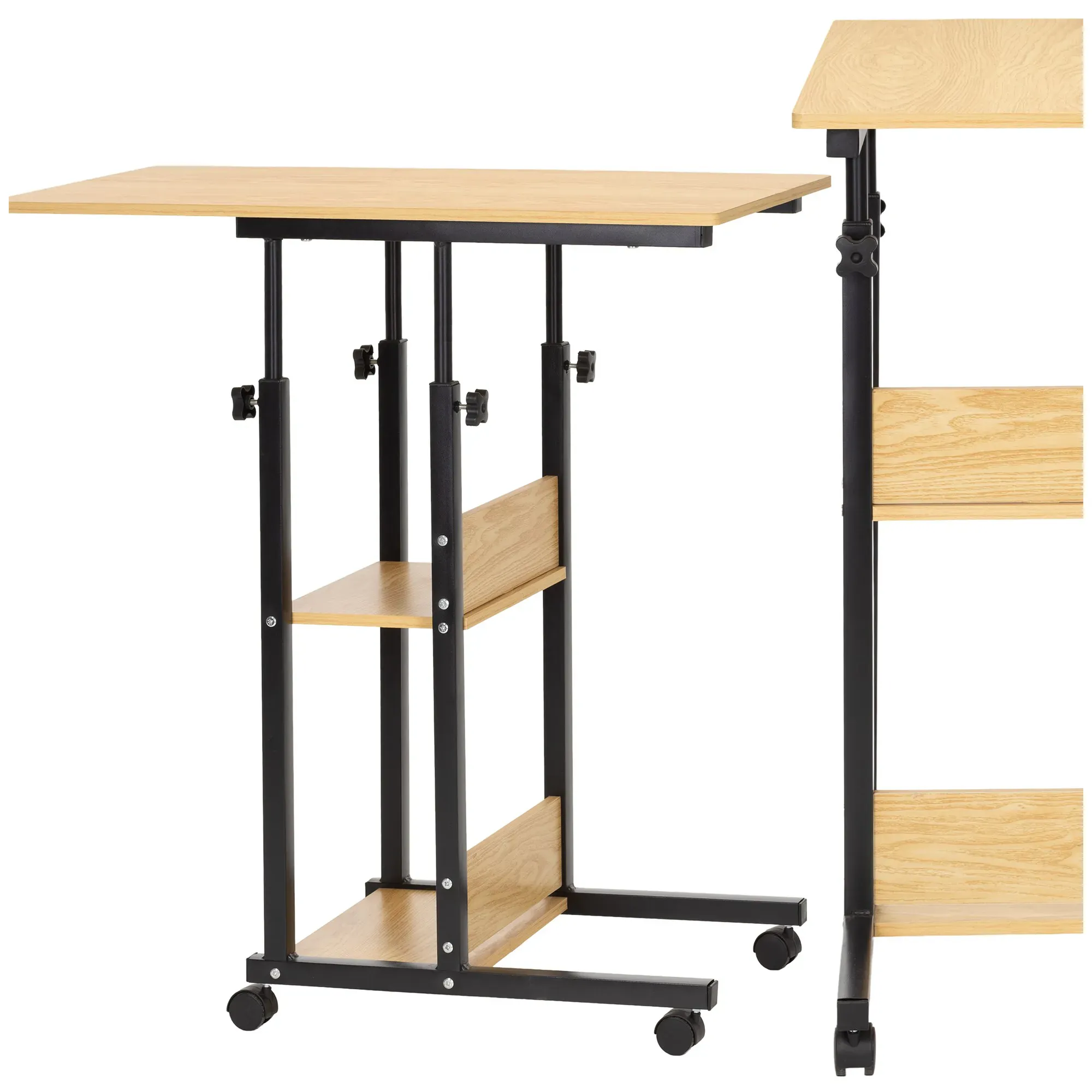 mobilni stol 73-85 x 40 x 80 cm svijetlosmeđa, crna - slika 2