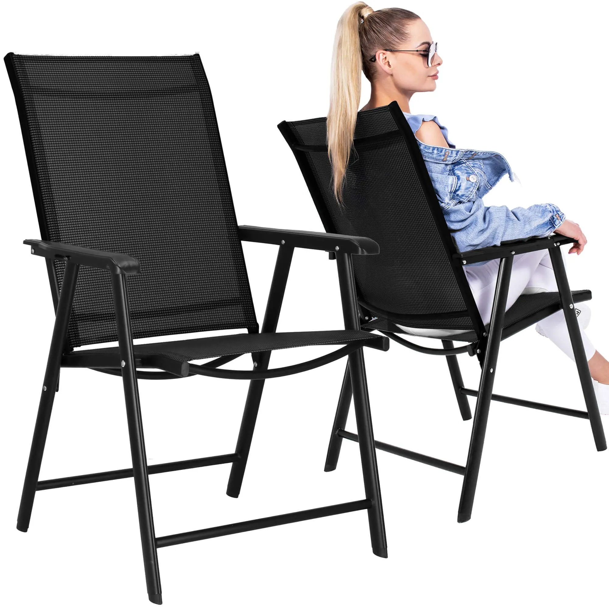 sklopiva metalna vrtna stolica,crna 56 x 64 x 94 cm - slika 3