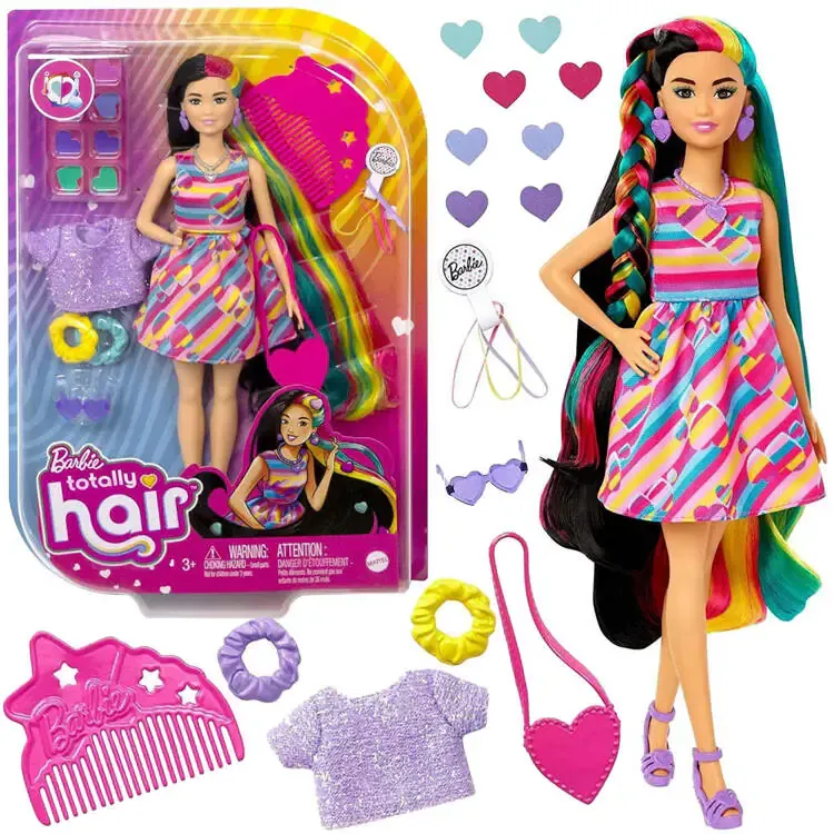 lutka barbie totally hair šareni dizajn sa srcima - slika 2