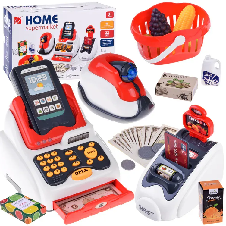set mini market blagajna s košaricom i dodacima crveni - slika 2