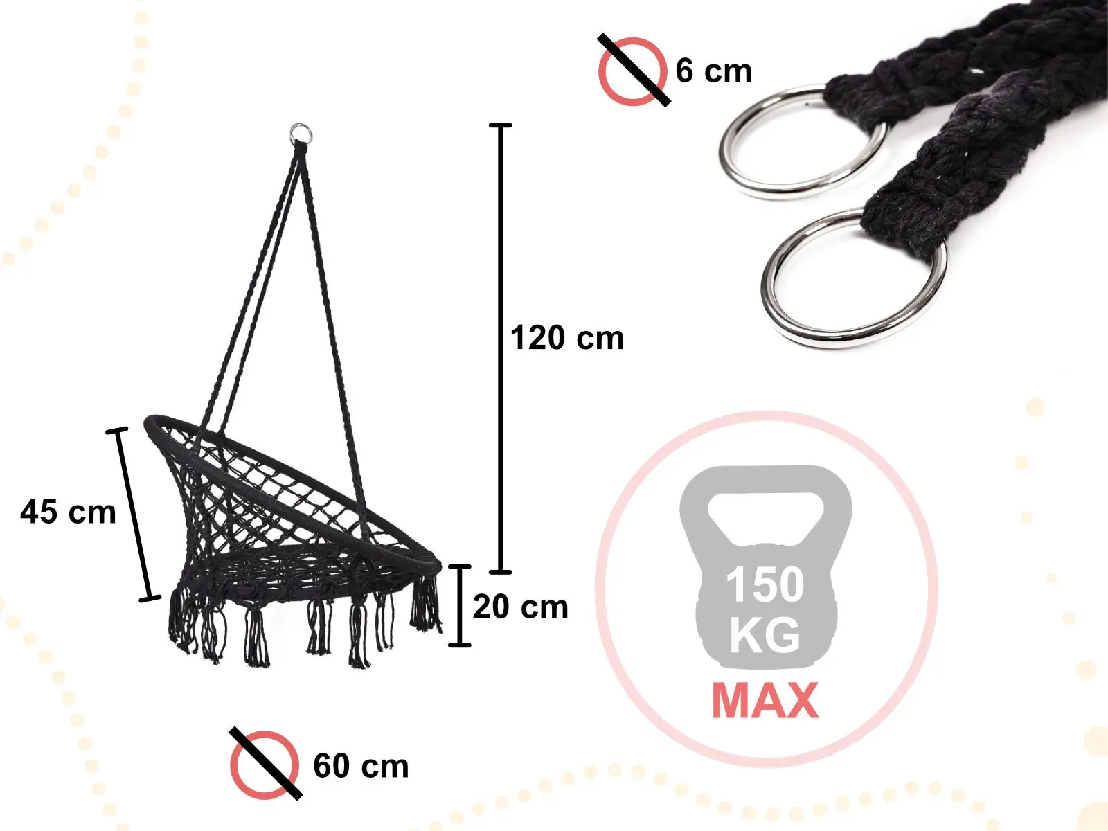 ljuljačka s naslonom gnijezdo 80cm crna - slika 4