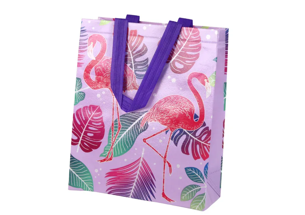 poklon vrećica 30.5cm x 24.5cm x 10cm ljubičasta flamingosi - slika 2