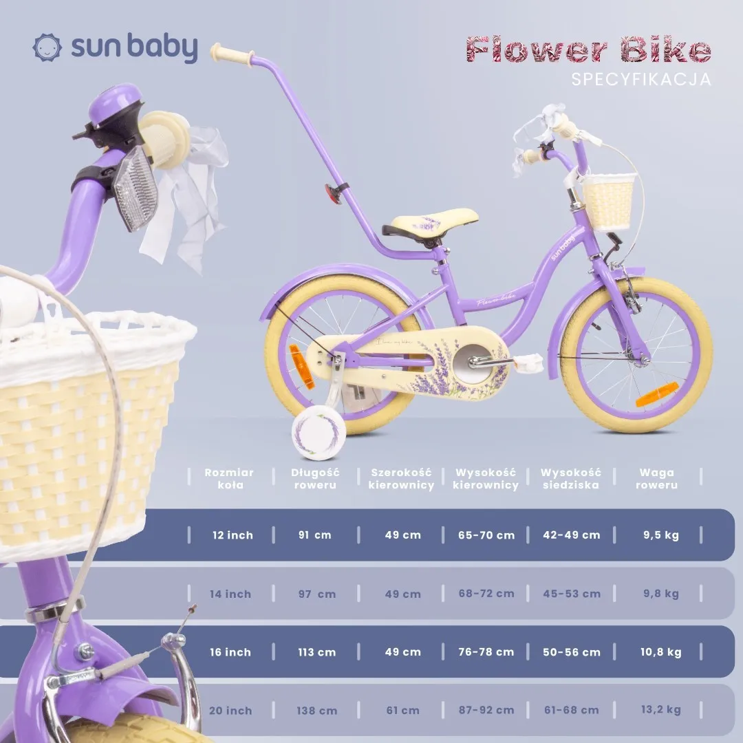dječji bicikl guralica flower 16" - lavanda - slika 9