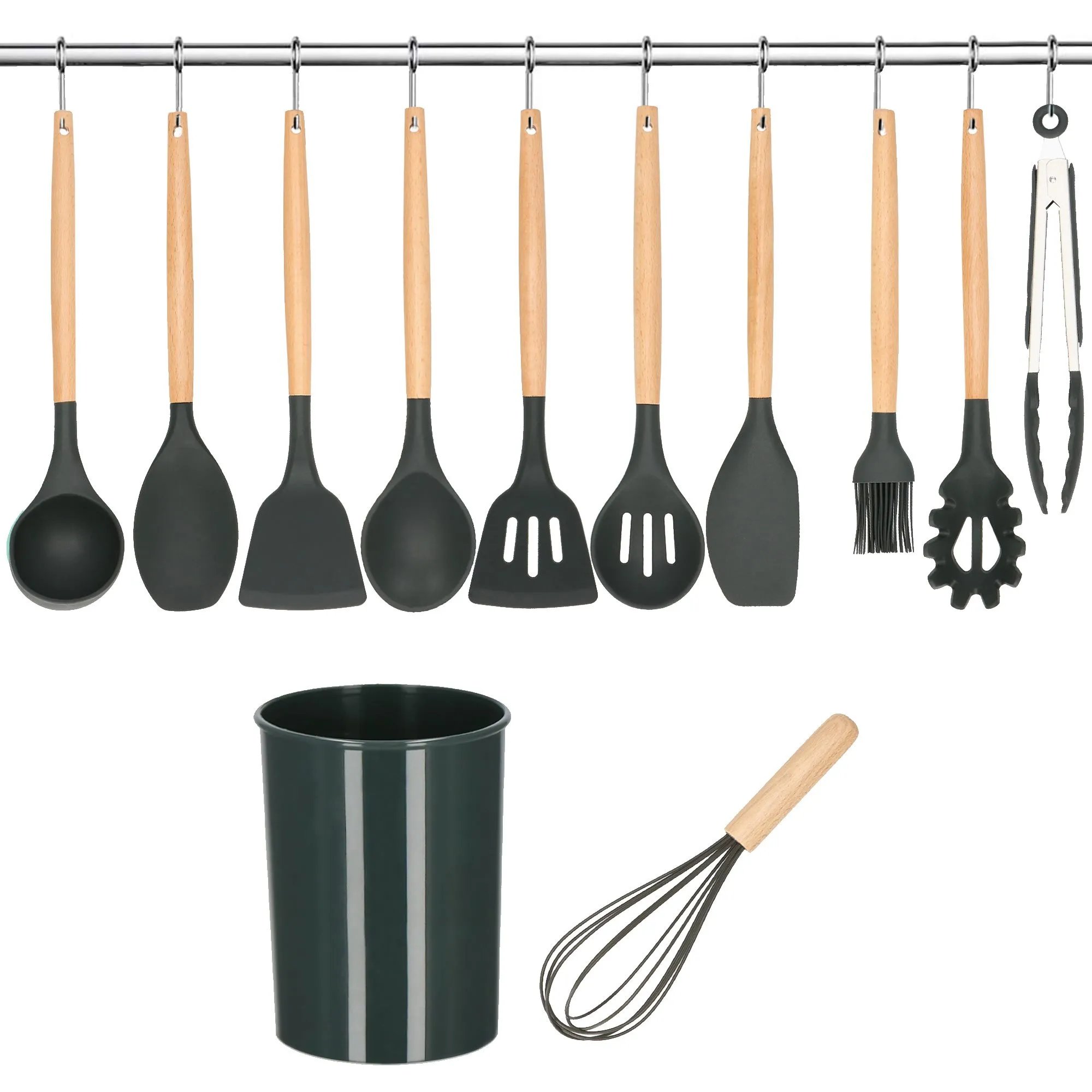 kuhinjski set, 11 kom. crni - slika 7