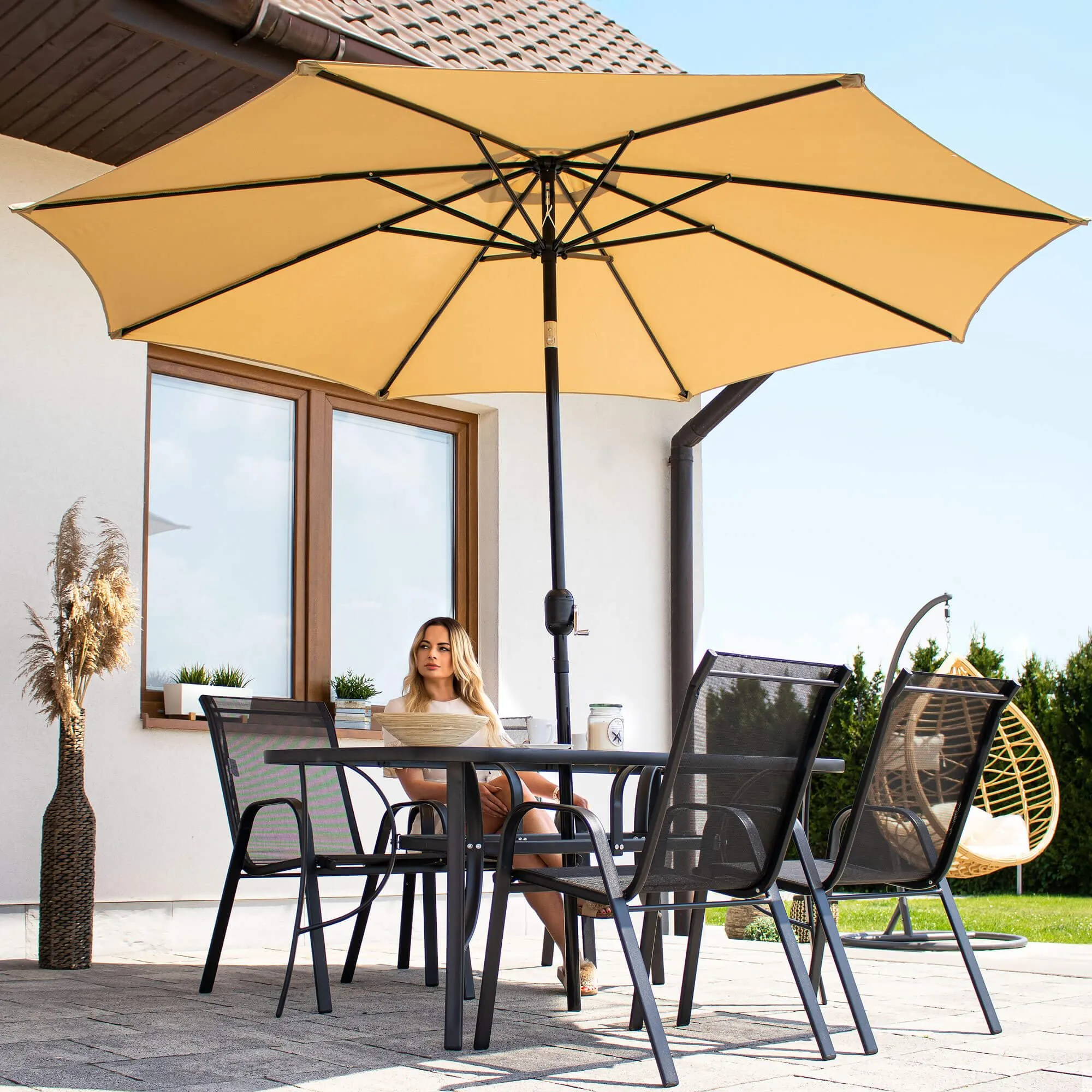springos stakleni vrtni stol, crni 150 x 90 cm - slika 3