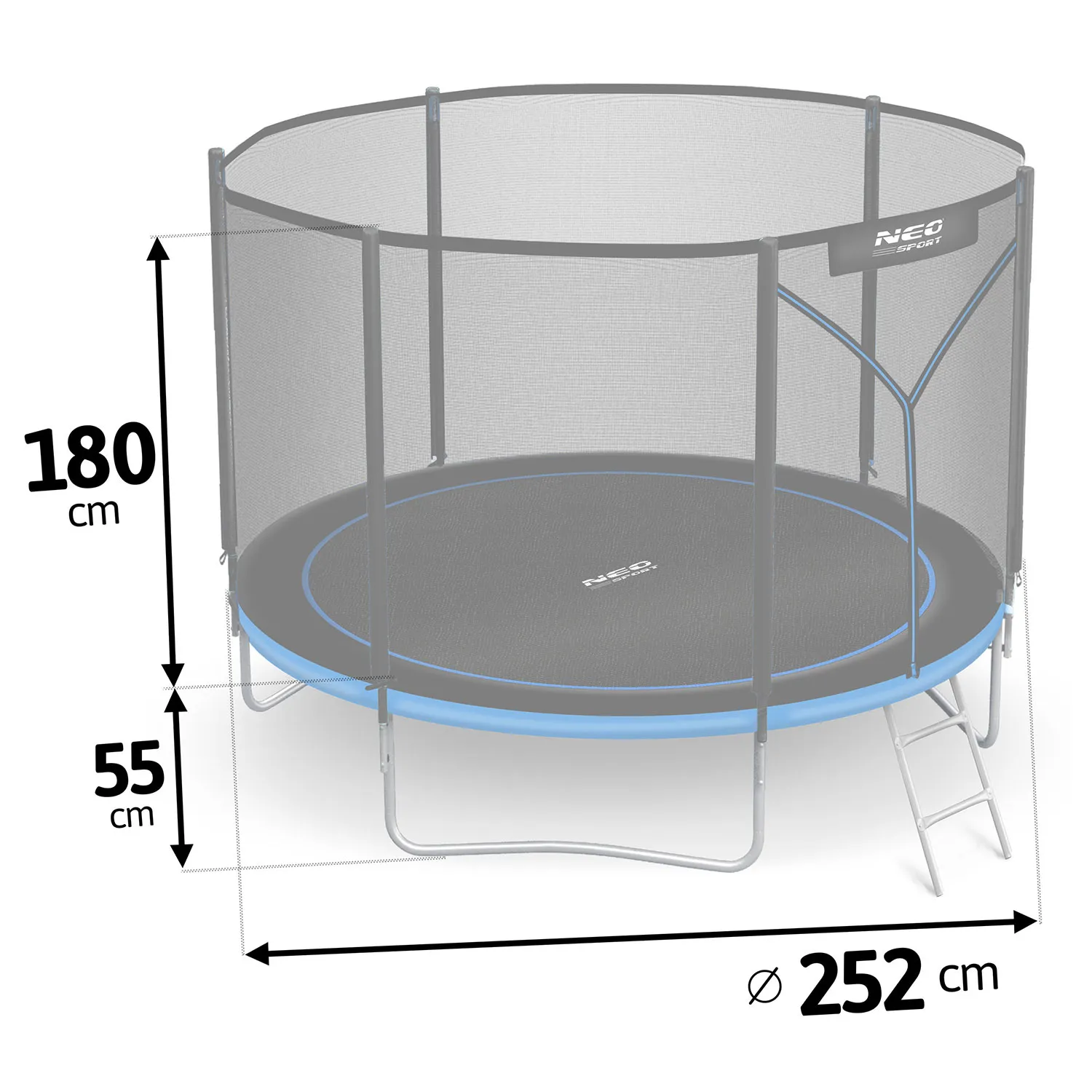 neo-sport vrtni trampolin 252 cm (8 ft) s vanjskom mrežom i ljestvama, plavi - slika 4