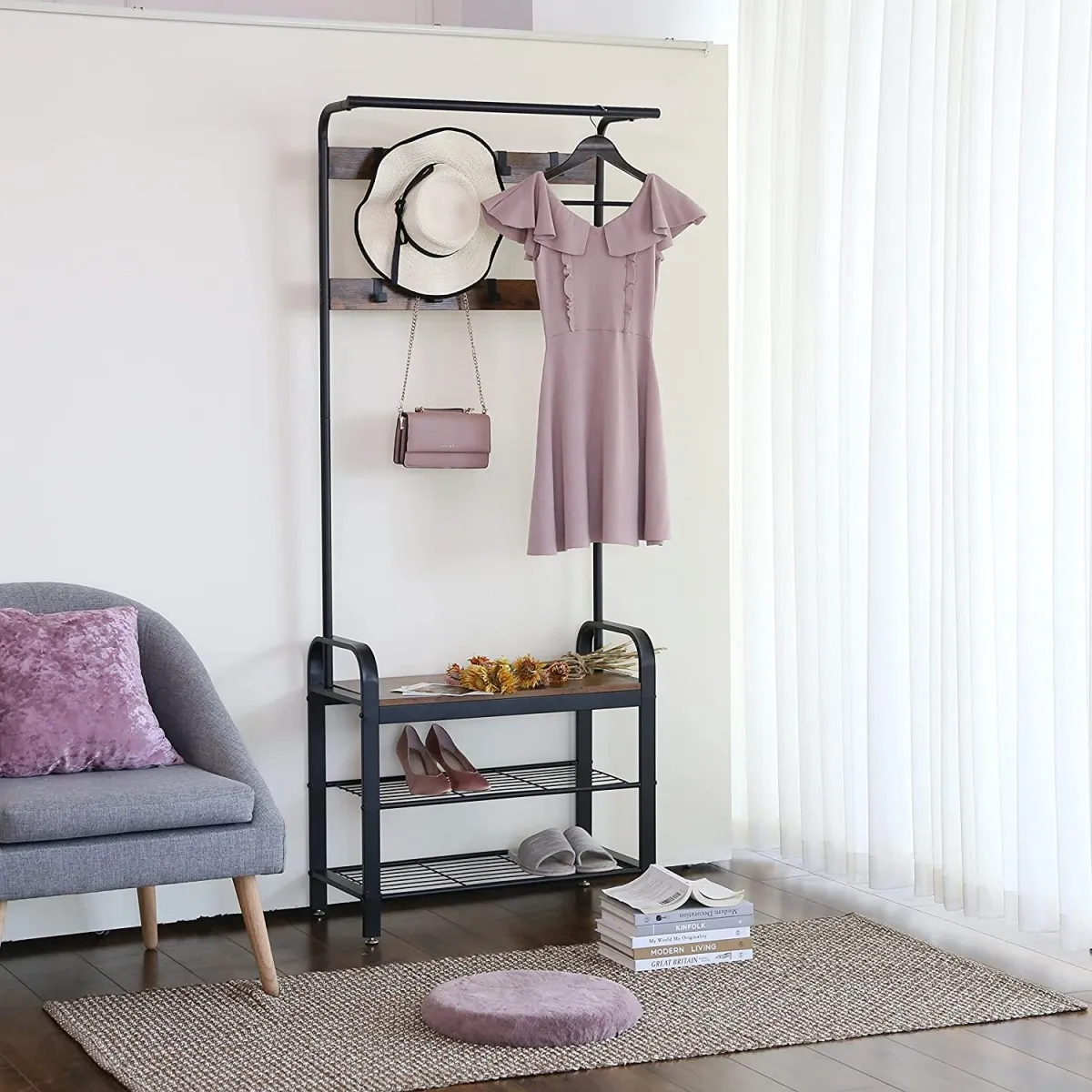 vješalica, stalak za odjeću, drveni stalak za cipele, loft - slika 5
