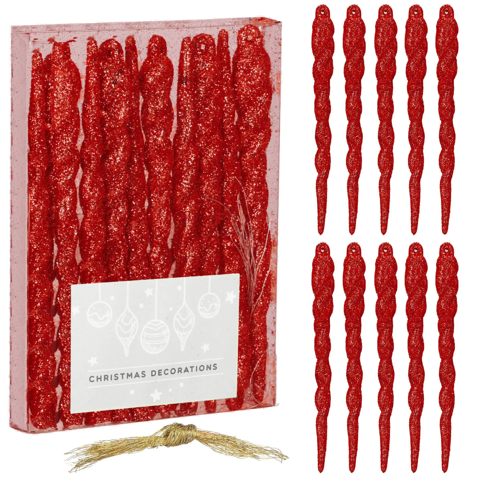 božićni ukrasi 12 cm – set 10 komada, crveni - slika 3