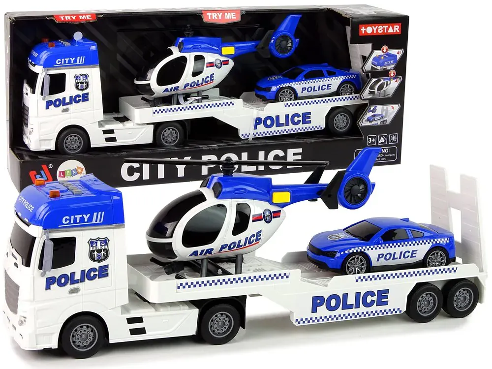 igračka policijski set kamion transporter helikoptera i auta - slika 2