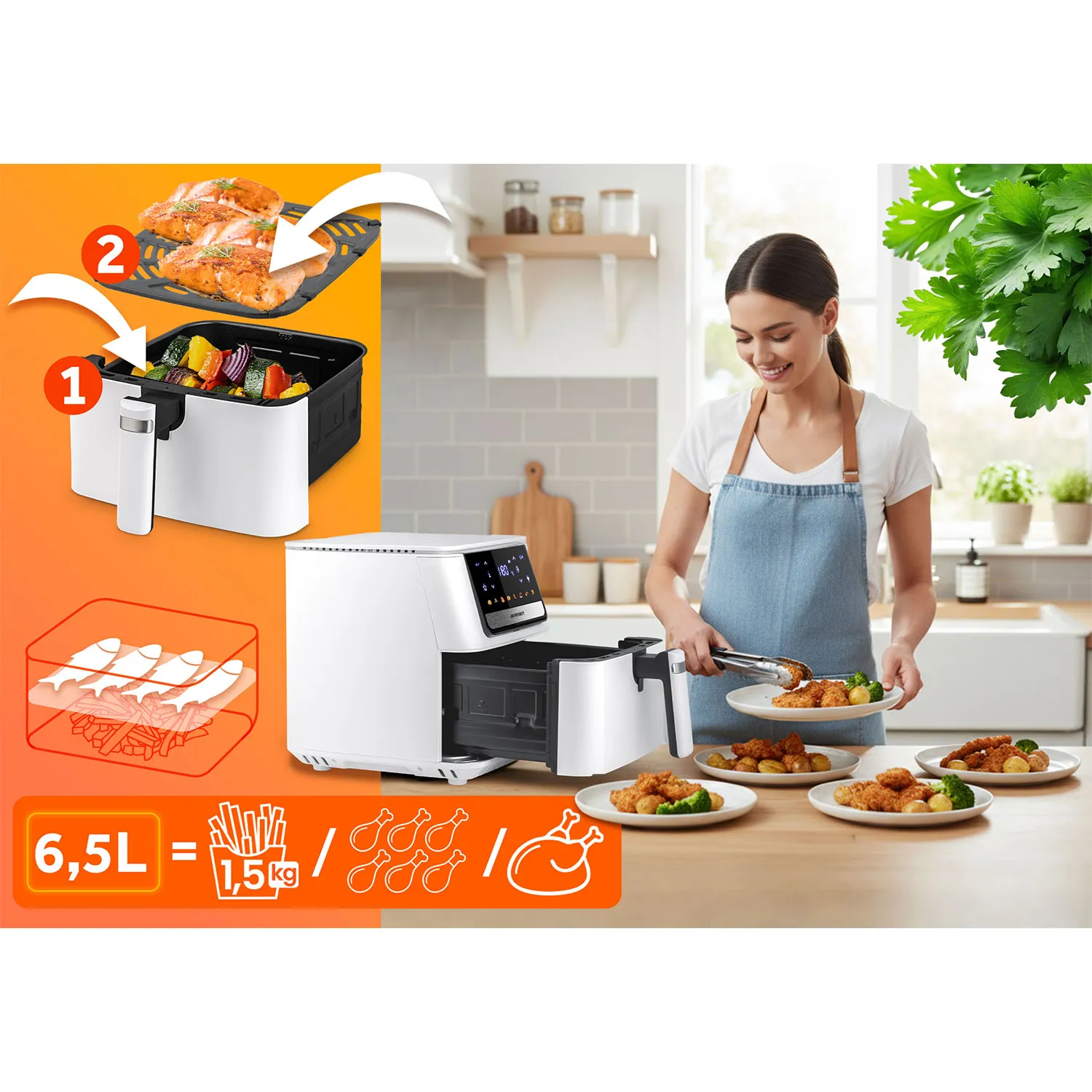 berdsen digitalna friteza na vrući zrak 1700 w, 6,5 l, bijela - slika 9