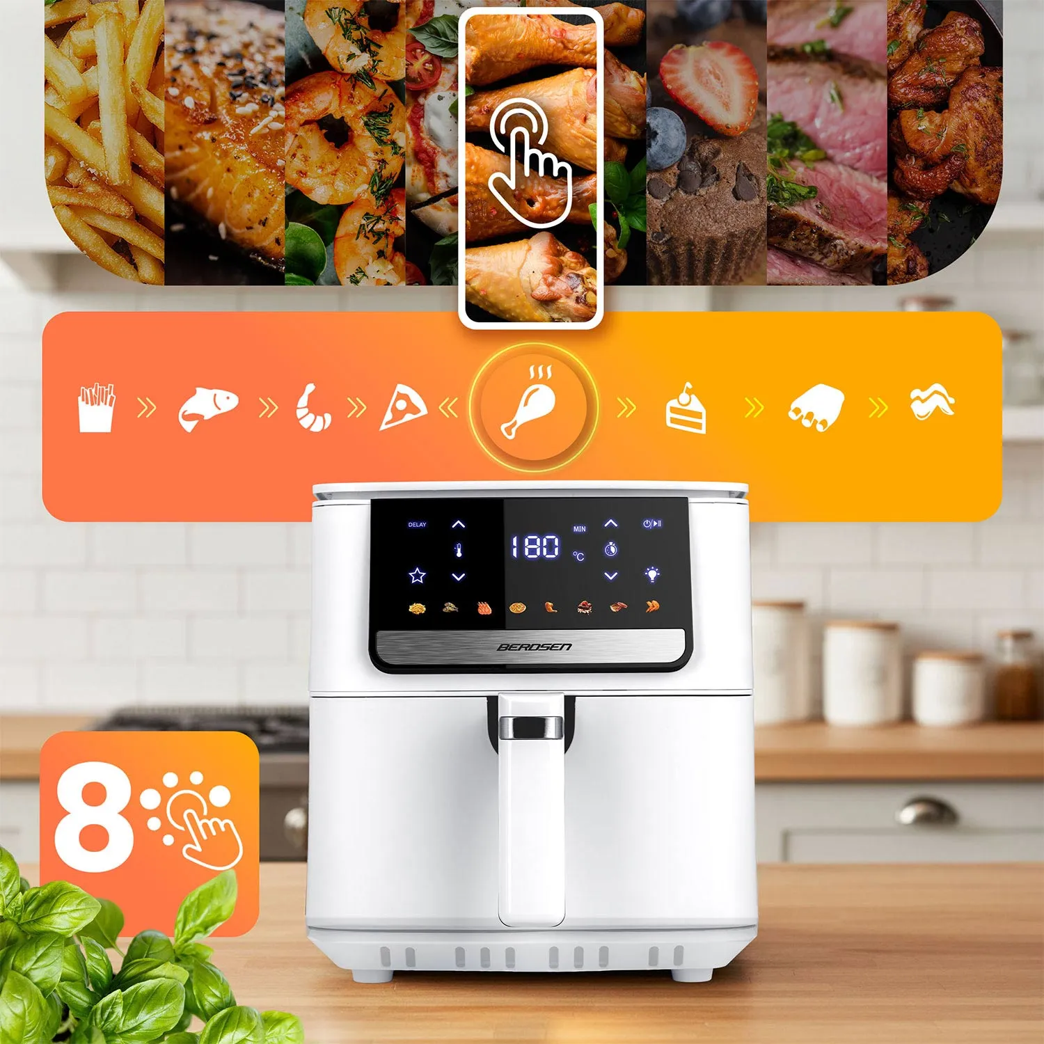 berdsen digitalna friteza na vrući zrak 1700 w, 6,5 l, bijela - slika 4