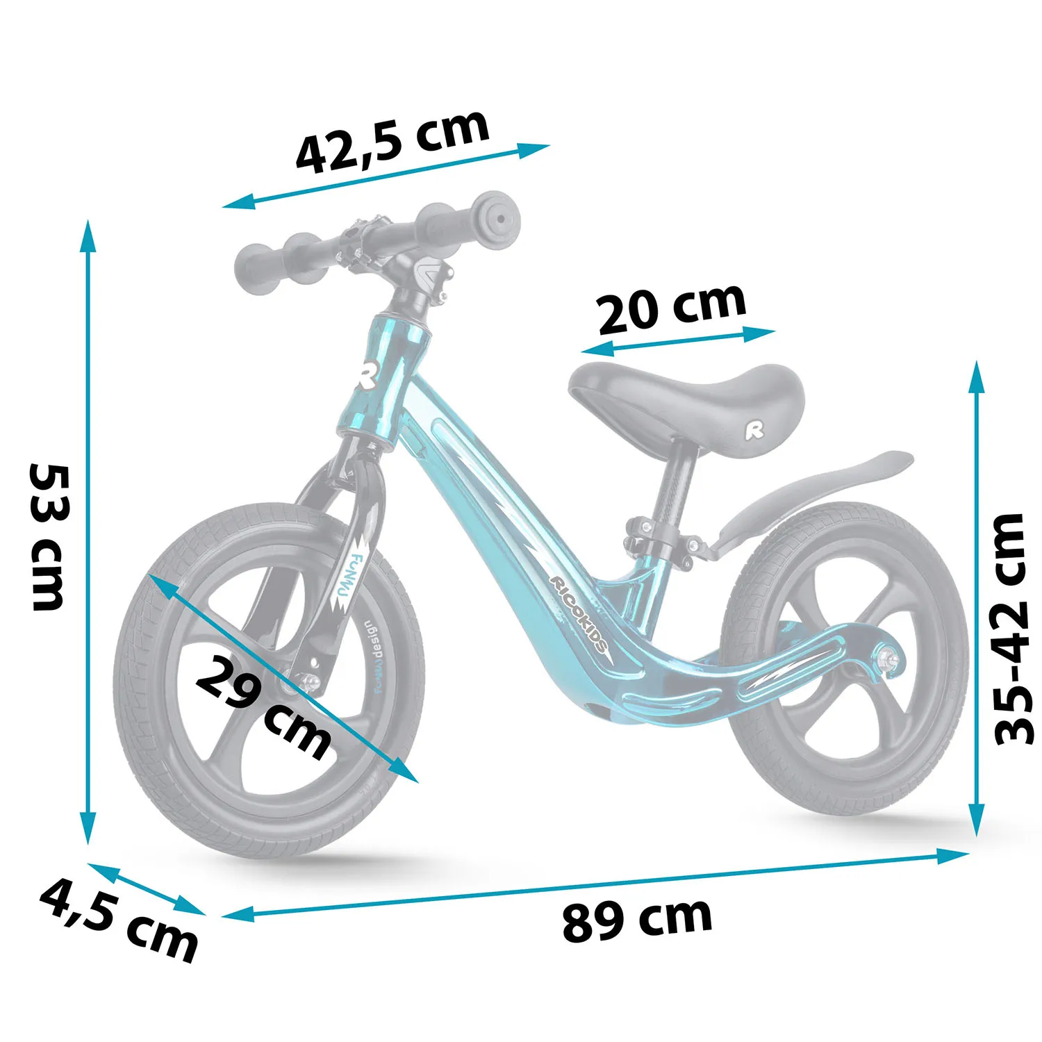 ricokids funnu dječji bicikl bez pedala, plavi - slika 9