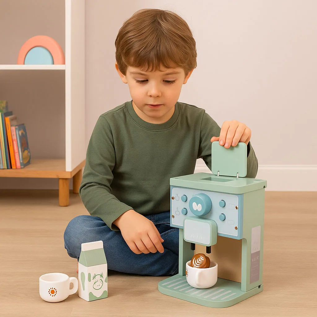 drveni aparat za kavu za djecu, set od 8 barista, ecotoys - slika 4