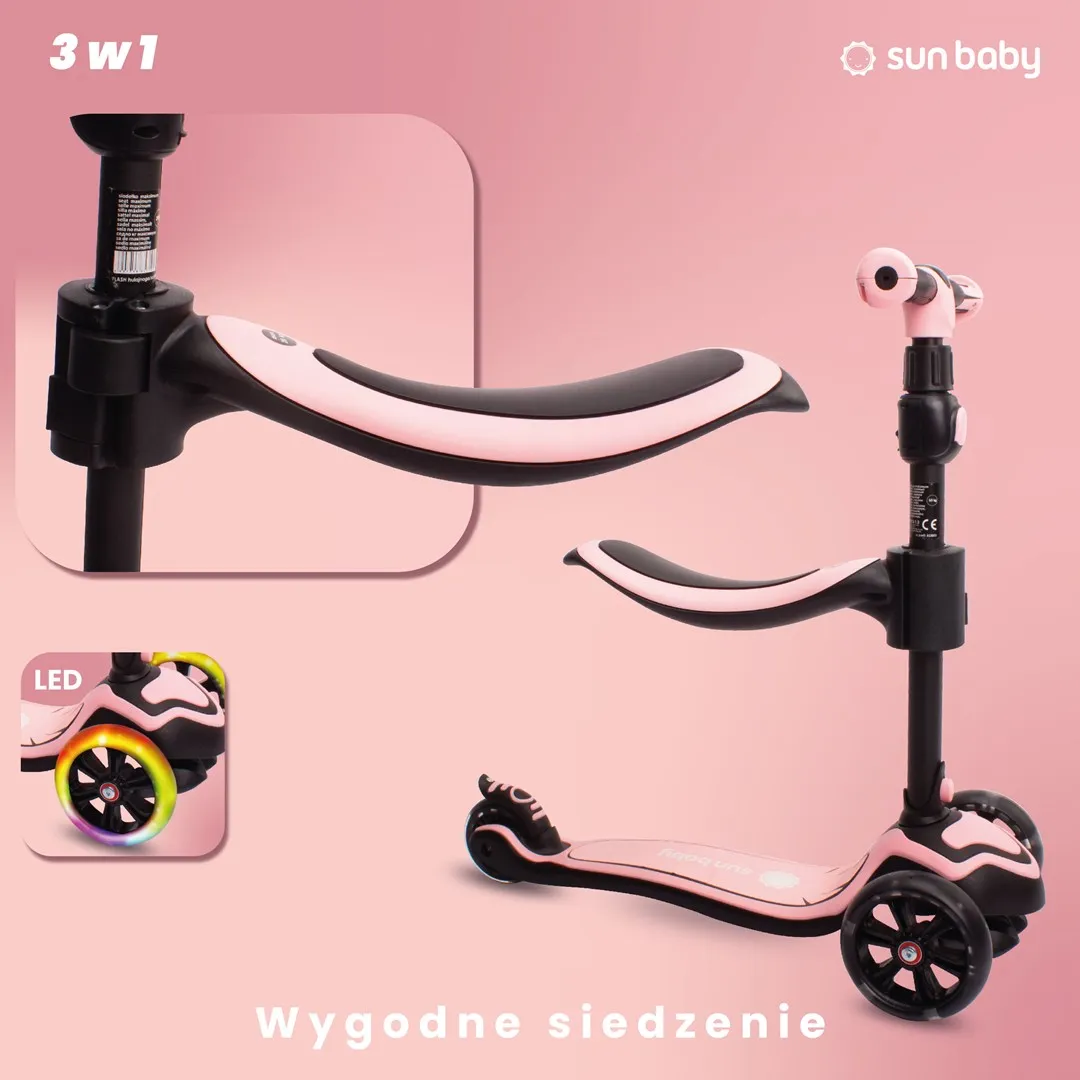 sun baby 3u1 dječji romobil flash roza - slika 4