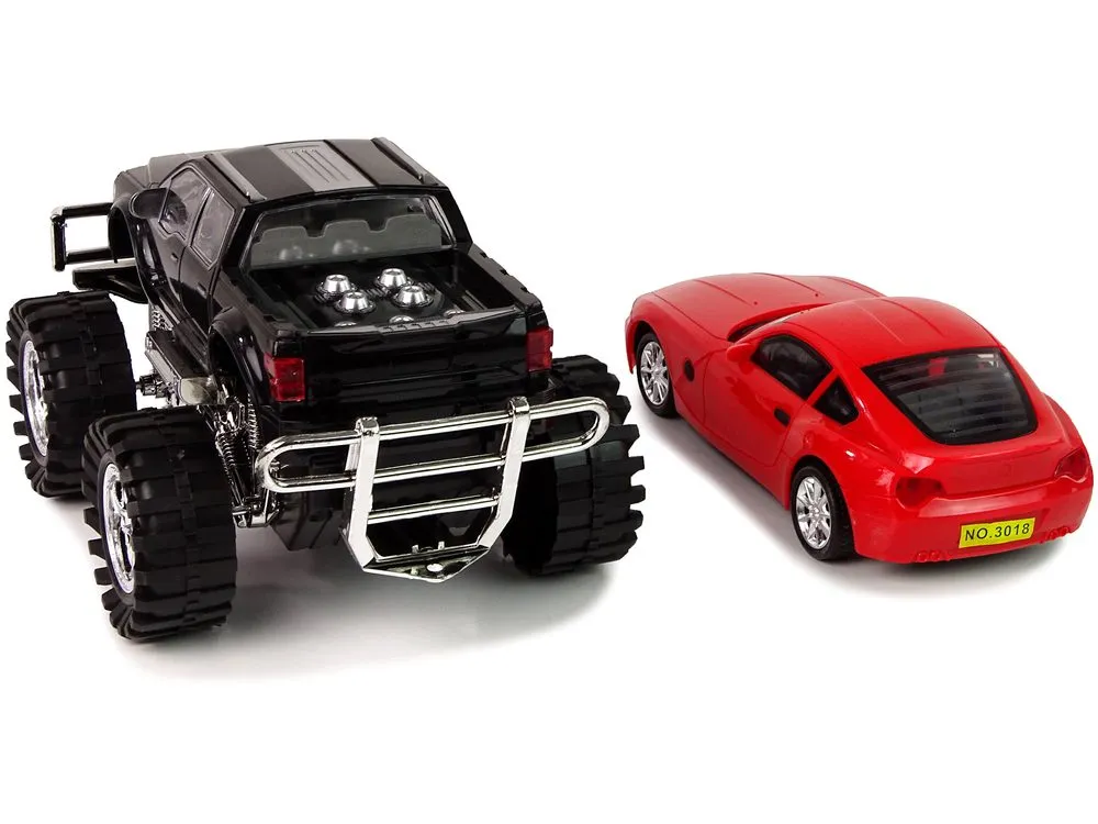 igračka monster truck s prikolicom i bmw-om 58cm crno - crveni - slika 5