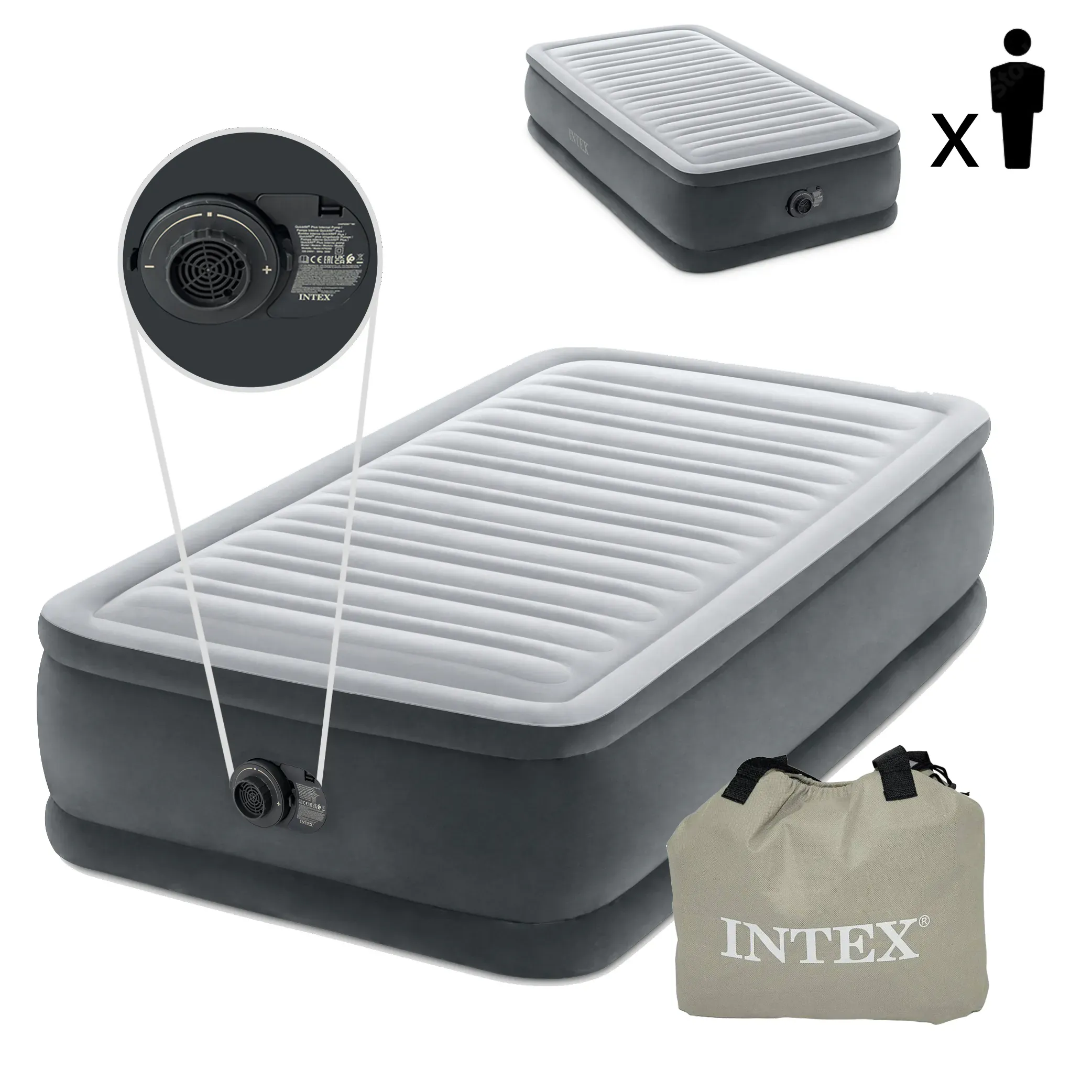 intex madrac na napuhavanje s električnom pumpom 191 x 99cm sivi - slika 2