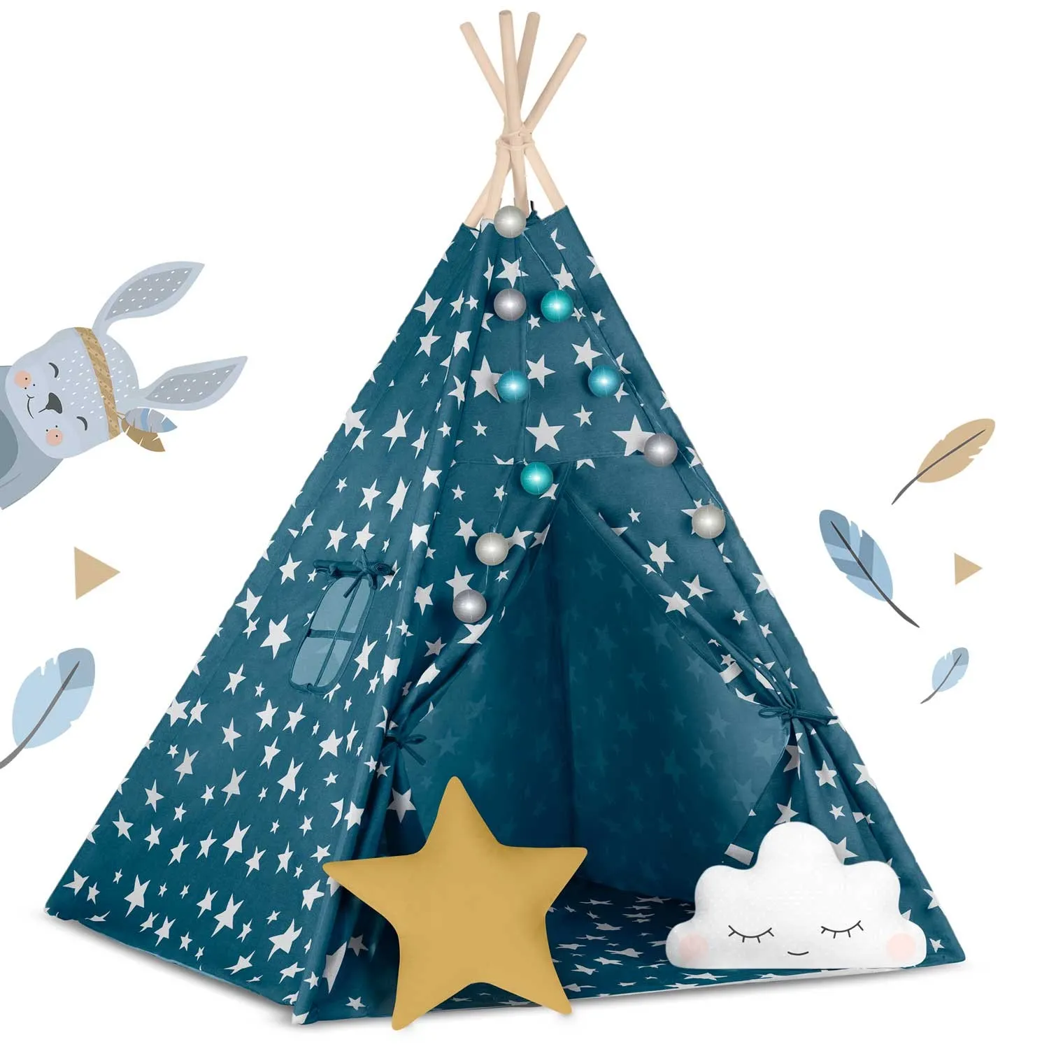 teepee šator za djecu s nukido svjetlima - plavi - slika 4